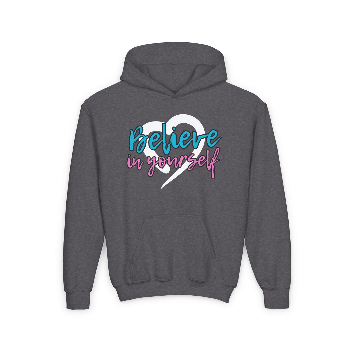 Believe In Yourself -- Blue/Pink (Youth Unisex Hooded Sweatshirt)