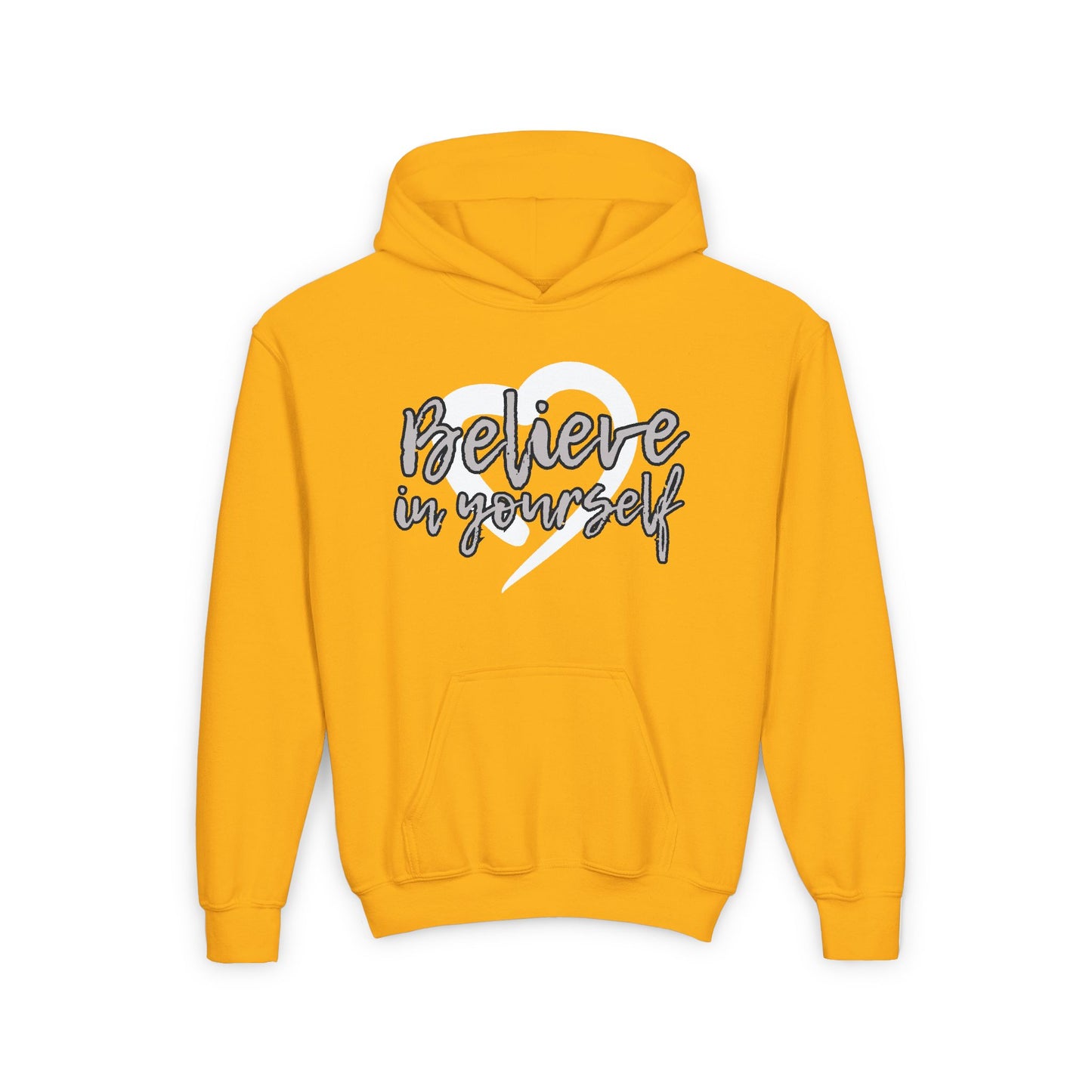 Believe In Yourself -- Gray (Youth Unisex Hooded Sweatshirt)