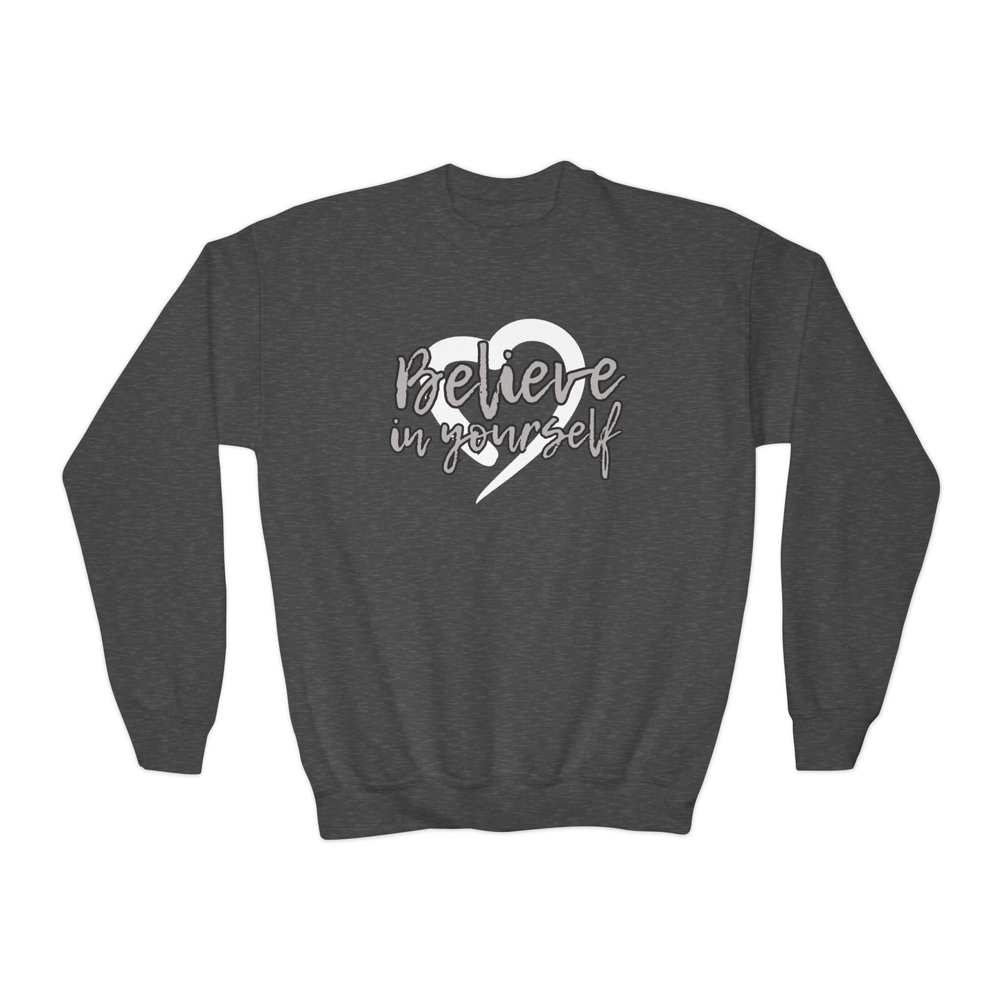 Believe In Yourself -- Gray (Youth Unisex Crewneck Sweatshirt)