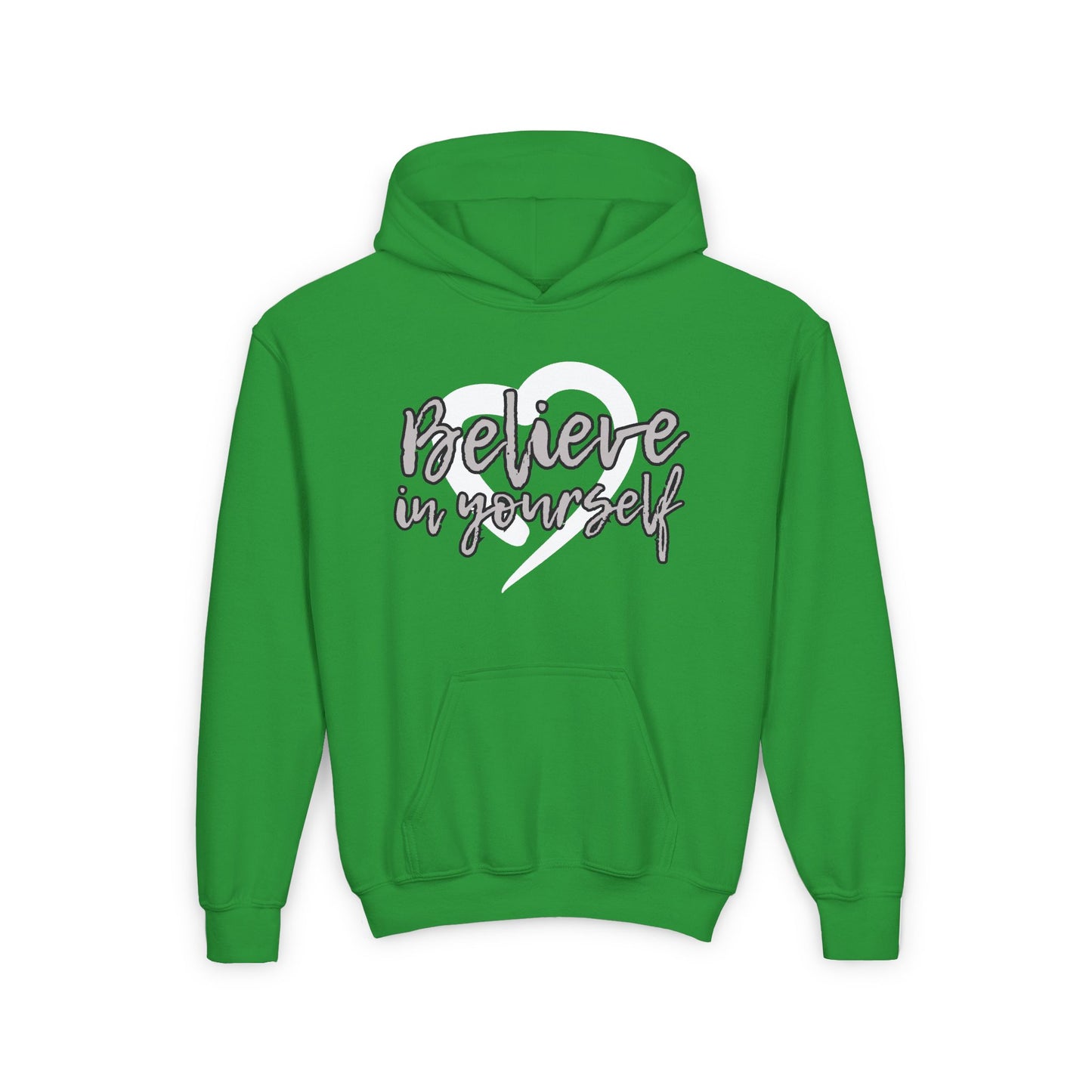 Believe In Yourself -- Gray (Youth Unisex Hooded Sweatshirt)