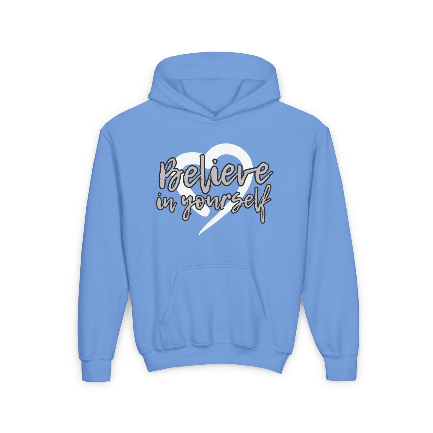 Believe In Yourself -- Gray (Youth Unisex Hooded Sweatshirt)
