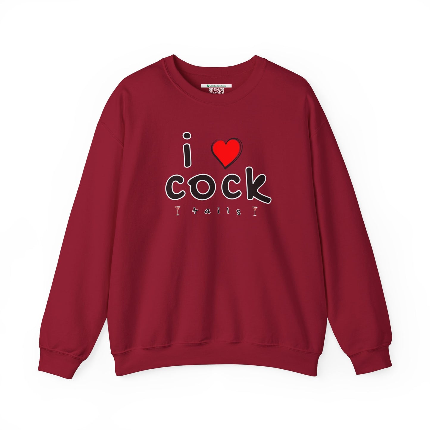 I Love Cocktails -- Playful Font (Adult Unisex Crewneck Sweatshirt)