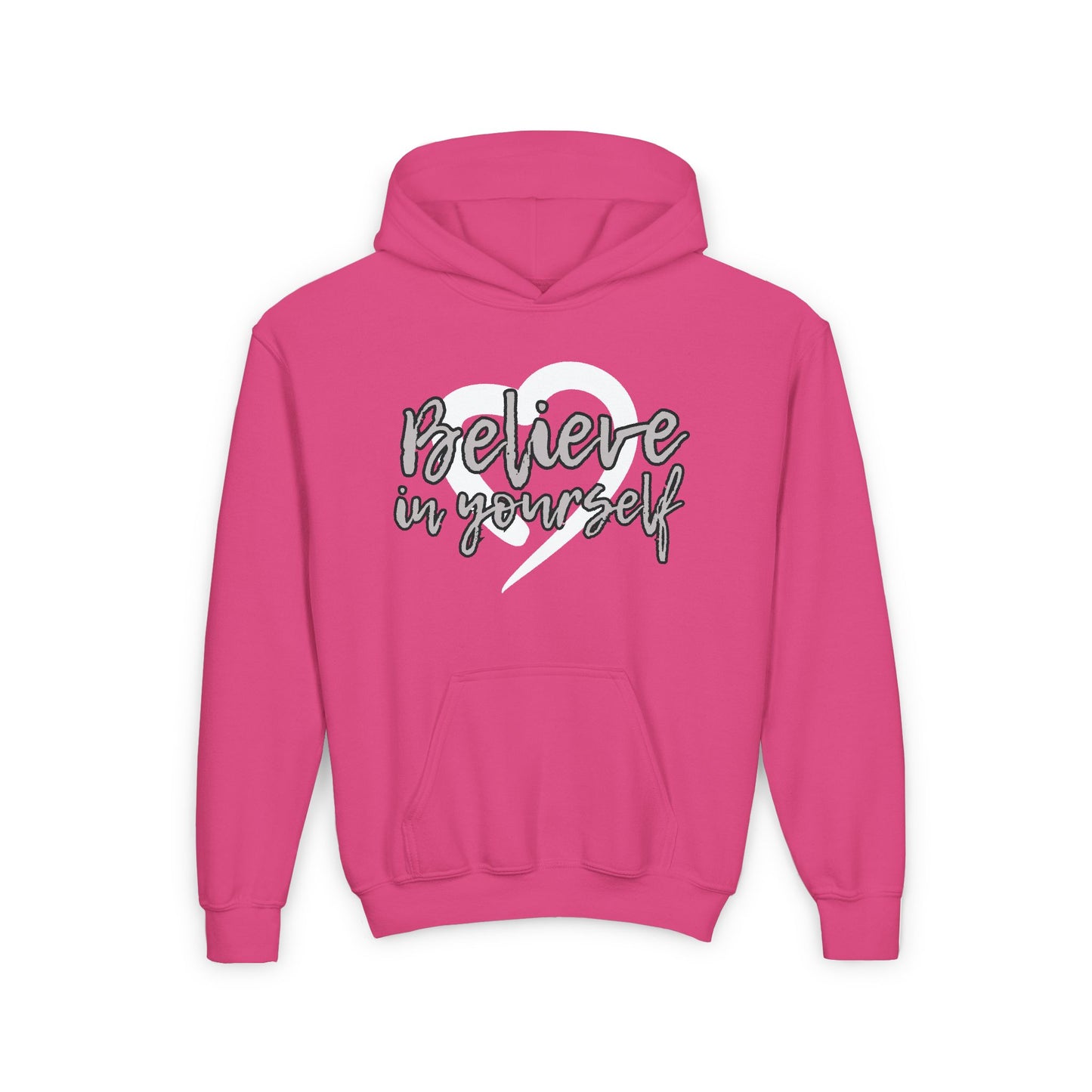 Believe In Yourself -- Gray (Youth Unisex Hooded Sweatshirt)