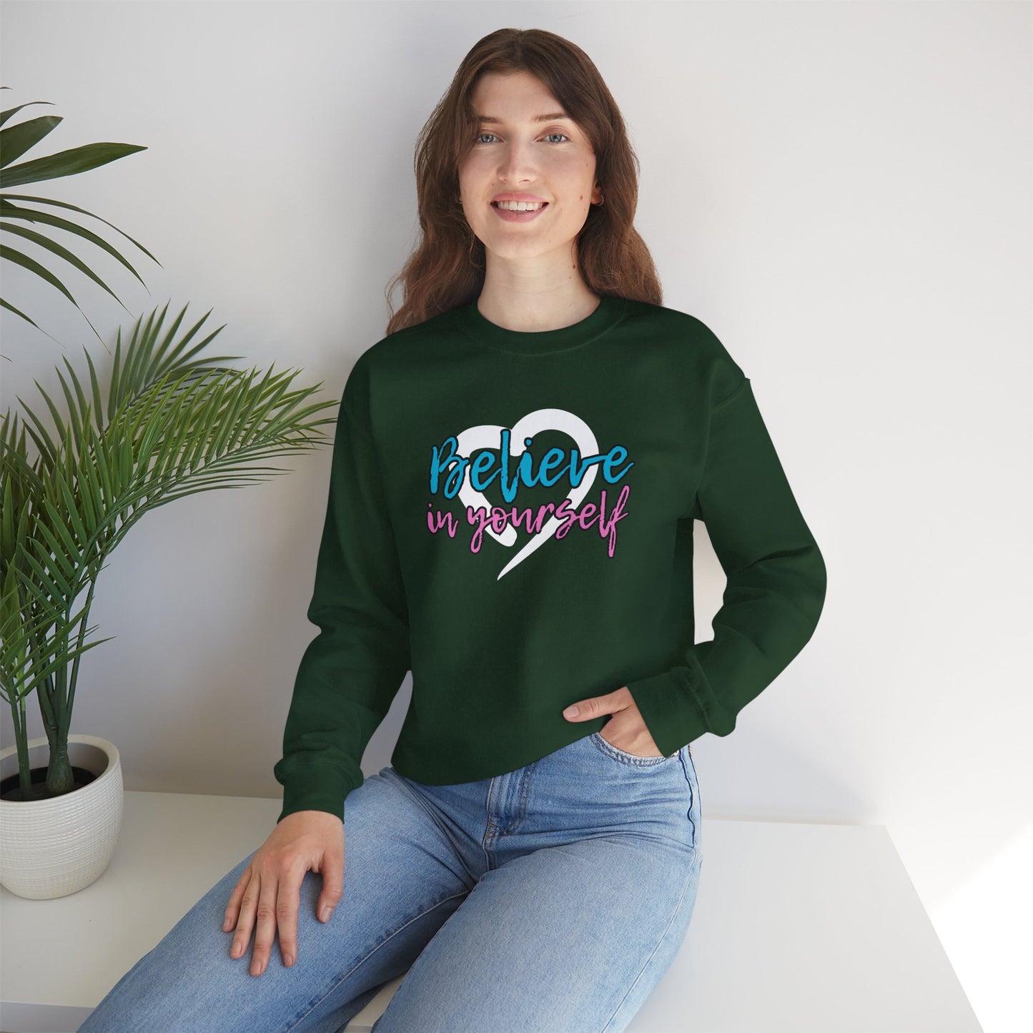 Believe In Yourself -- Blue/Pink (Adult Unisex Crewneck Sweatshirt)