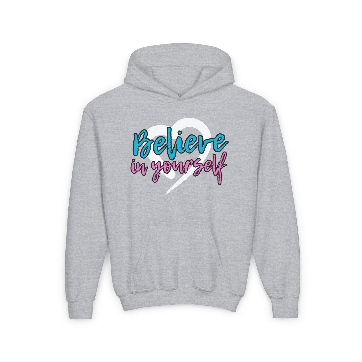 Believe In Yourself -- Blue/Pink (Youth Unisex Hooded Sweatshirt)