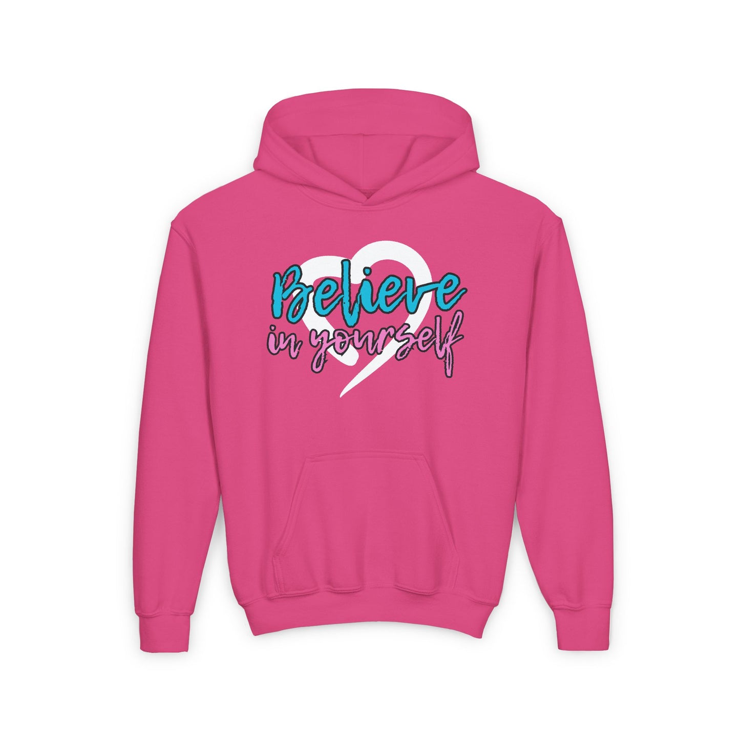 Believe In Yourself -- Blue/Pink (Youth Unisex Hooded Sweatshirt)