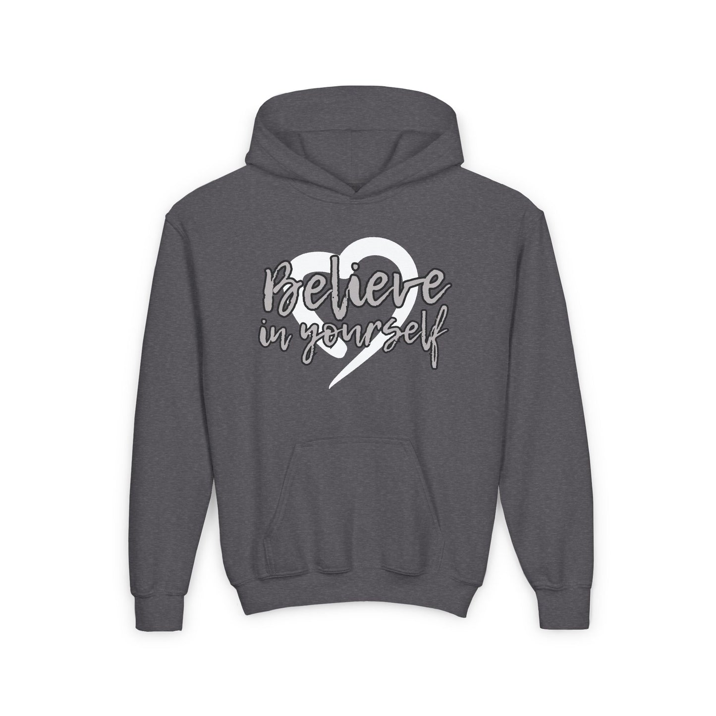 Believe In Yourself -- Gray (Youth Unisex Hooded Sweatshirt)