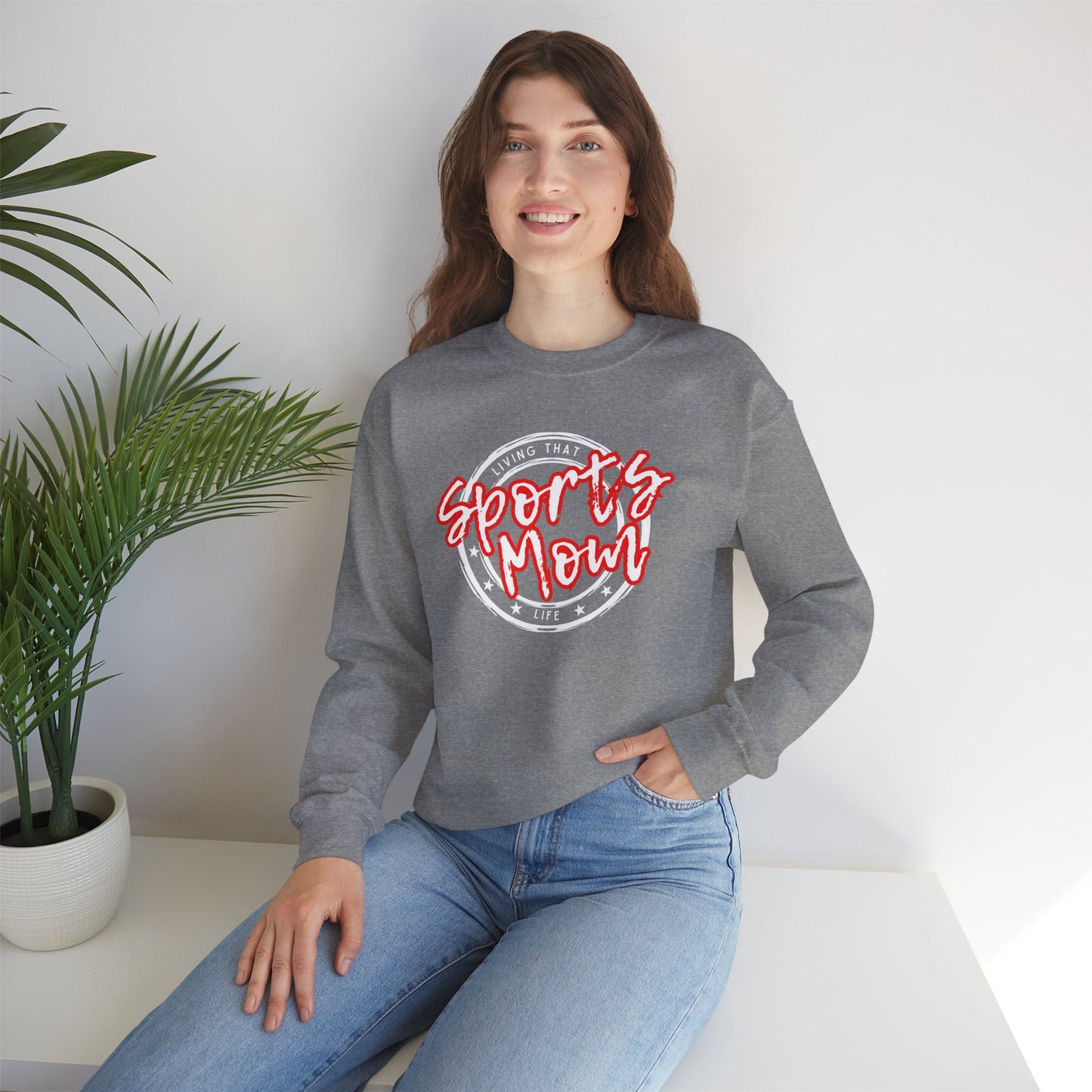 Sports Mom -- Red Font (Adult Unisex Crewneck Sweatshirt)