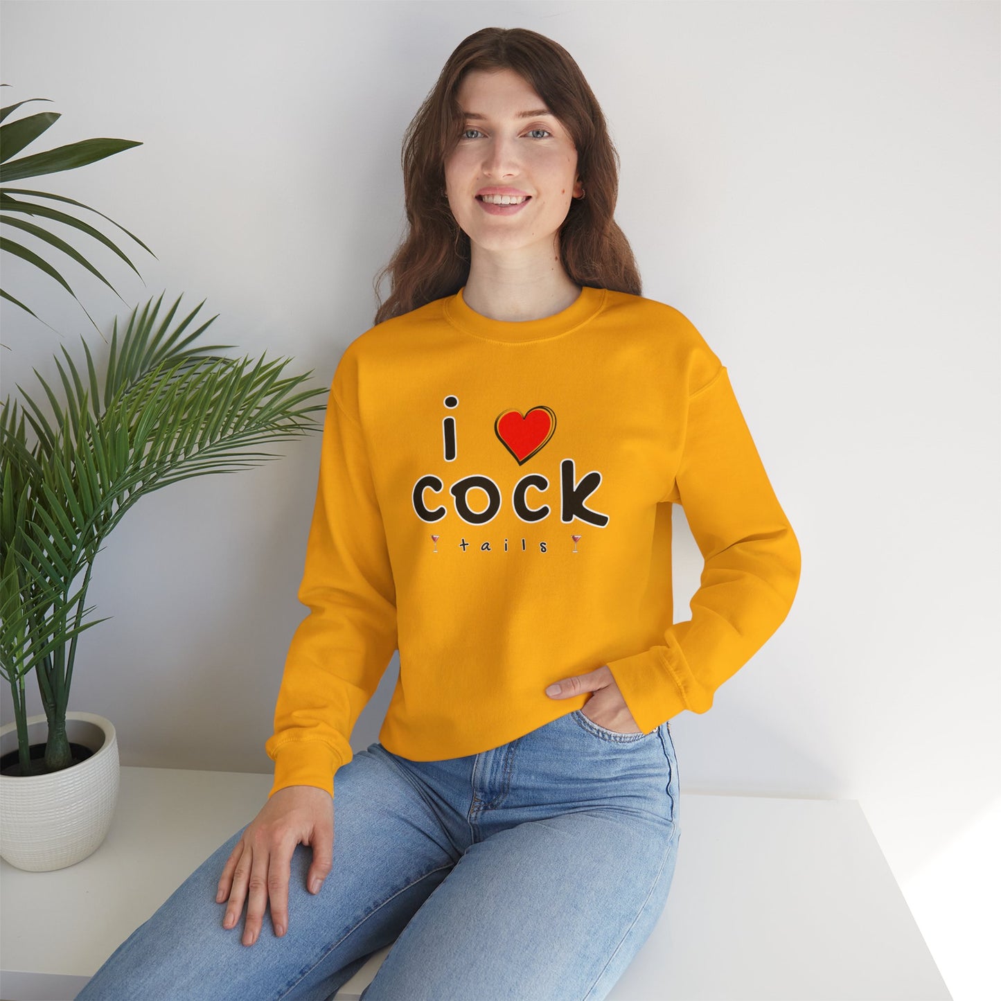 I Love Cocktails -- Playful Font (Adult Unisex Crewneck Sweatshirt)