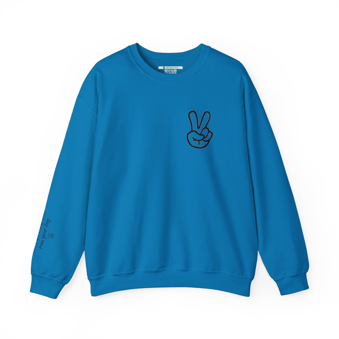 Peace Sign [Sleeve Message] (Adult Unisex Crewneck Sweatshirt)