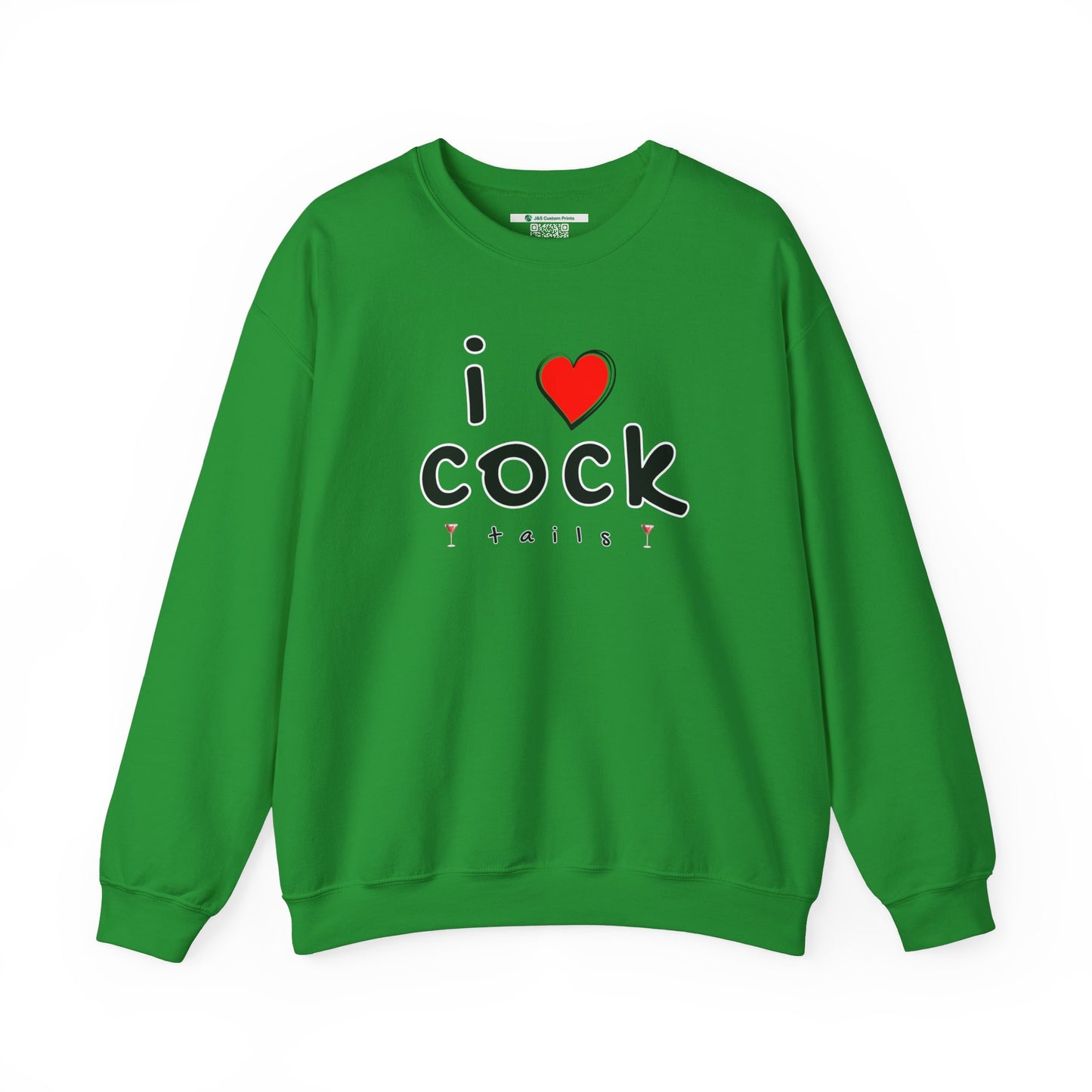 I Love Cocktails -- Playful Font (Adult Unisex Crewneck Sweatshirt)