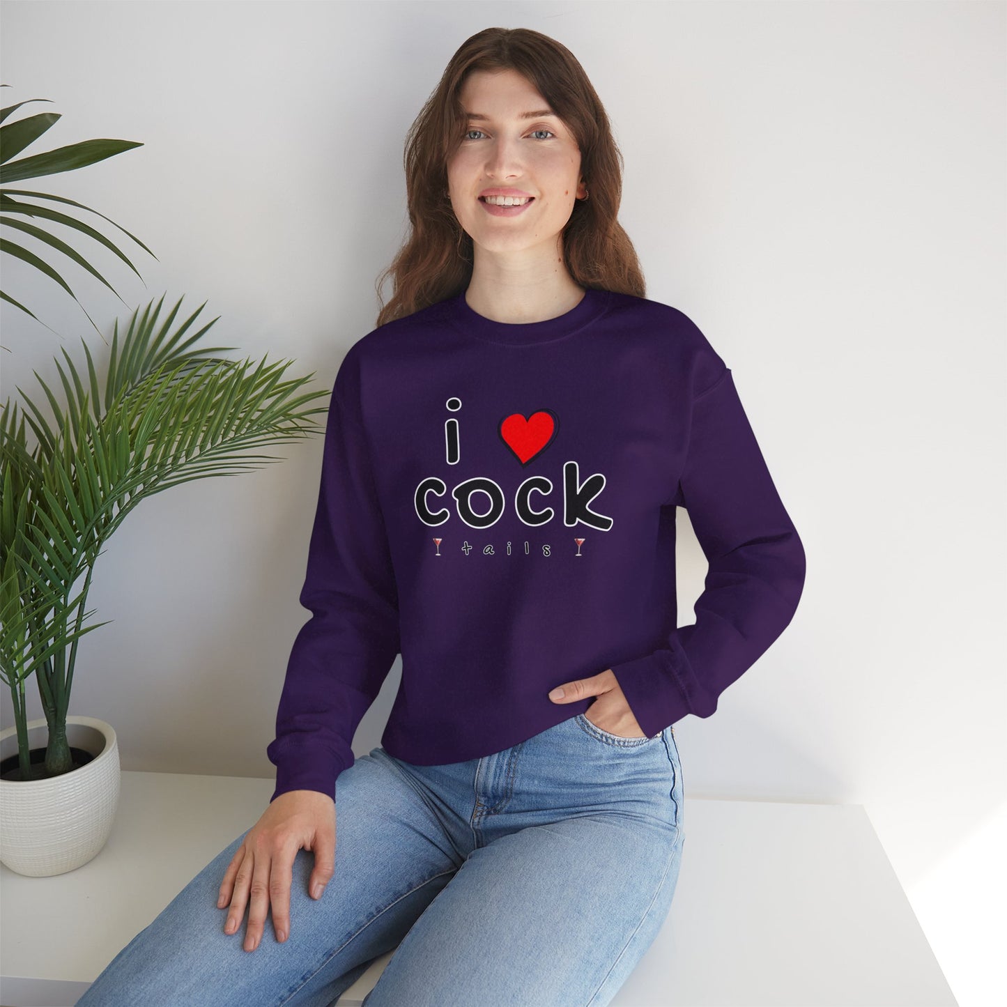 I Love Cocktails -- Playful Font (Adult Unisex Crewneck Sweatshirt)