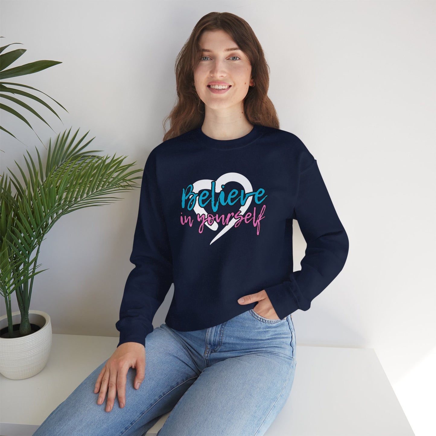 Believe In Yourself -- Blue/Pink (Adult Unisex Crewneck Sweatshirt)