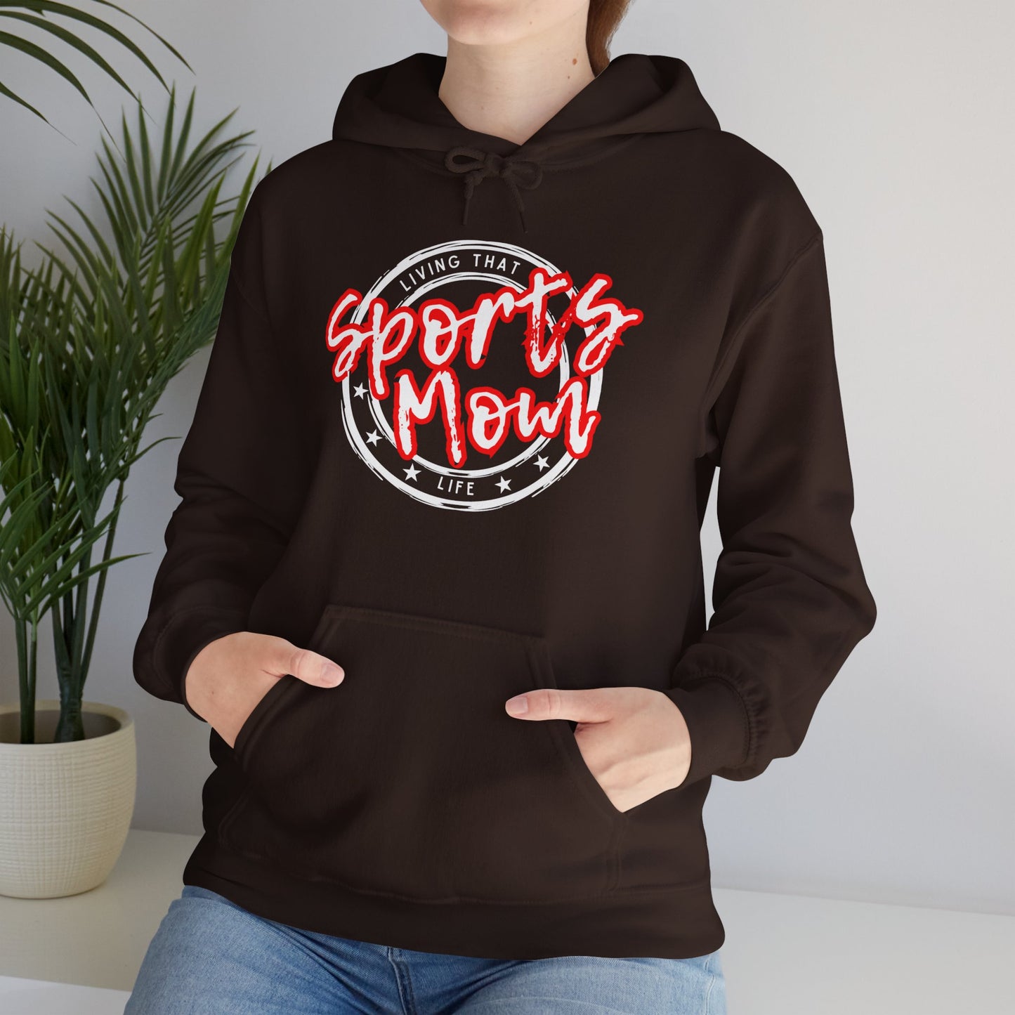 Sports Mom -- Red Font (Adult Unisex Hooded Sweatshirt)