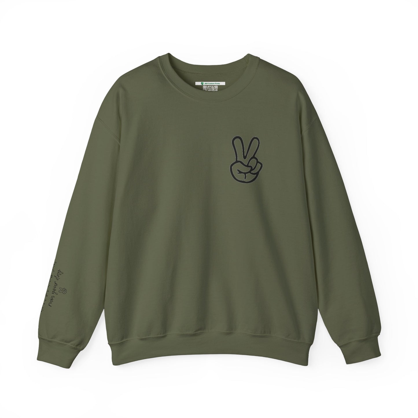 Peace Sign [Sleeve Message] (Adult Unisex Crewneck Sweatshirt)