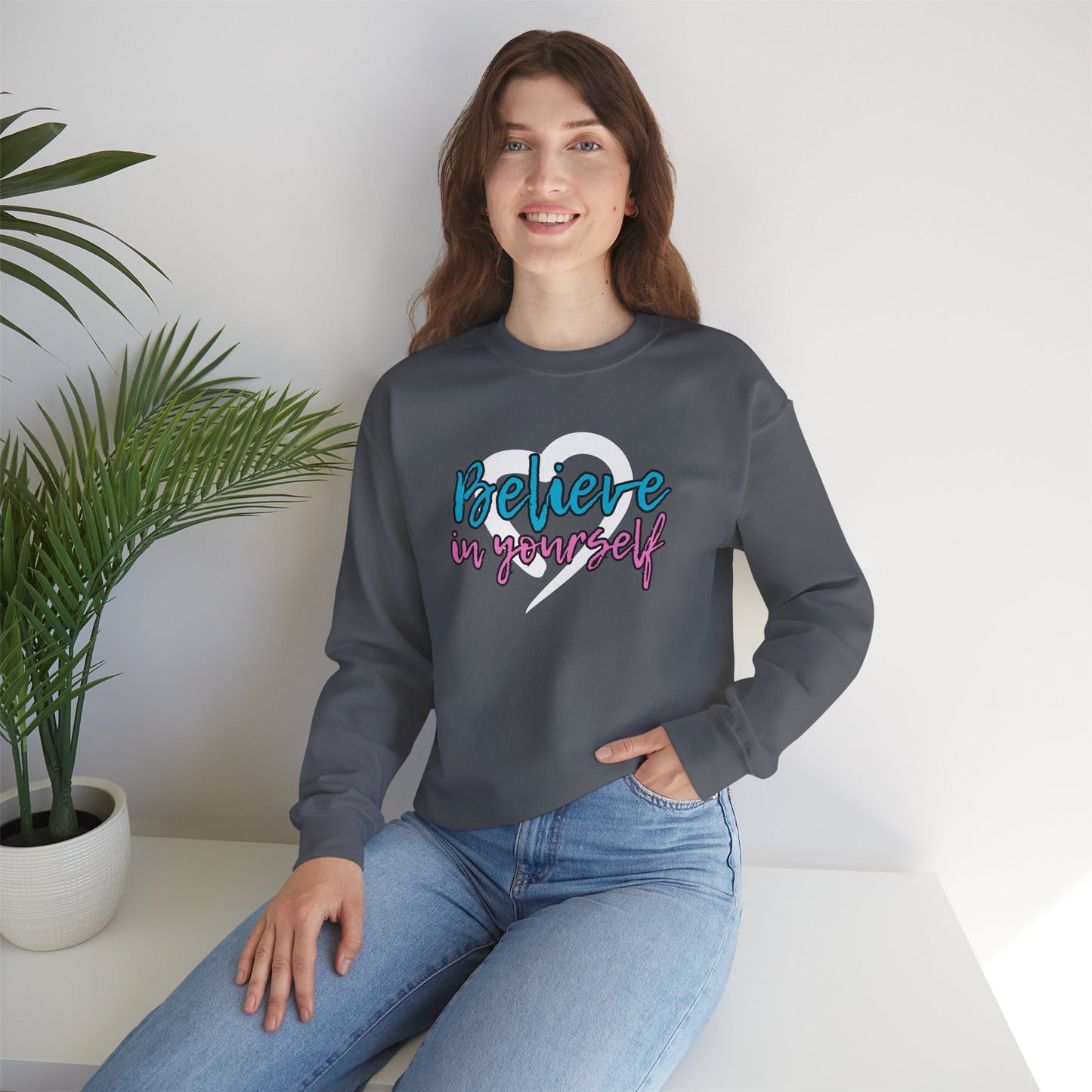 Believe In Yourself -- Blue/Pink (Adult Unisex Crewneck Sweatshirt)
