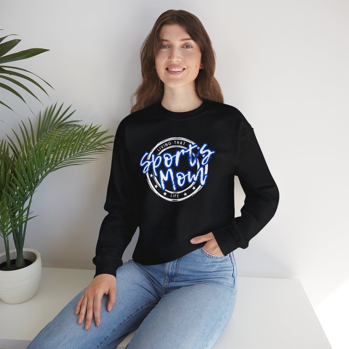 Sports Mom -- Blue Font (Adult Unisex Crewneck Sweatshirt)