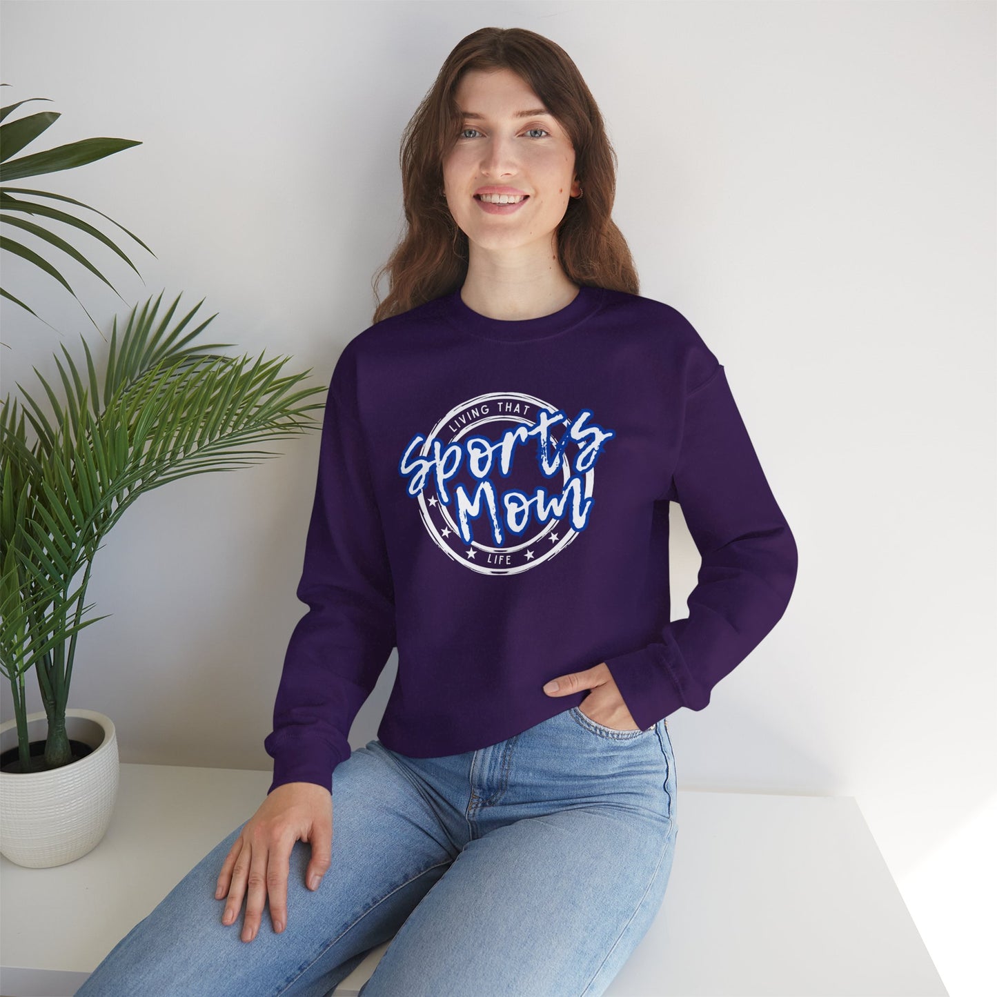Sports Mom -- Blue Font (Adult Unisex Crewneck Sweatshirt)