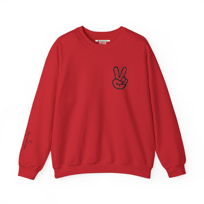 Peace Sign [Sleeve Message] (Adult Unisex Crewneck Sweatshirt)