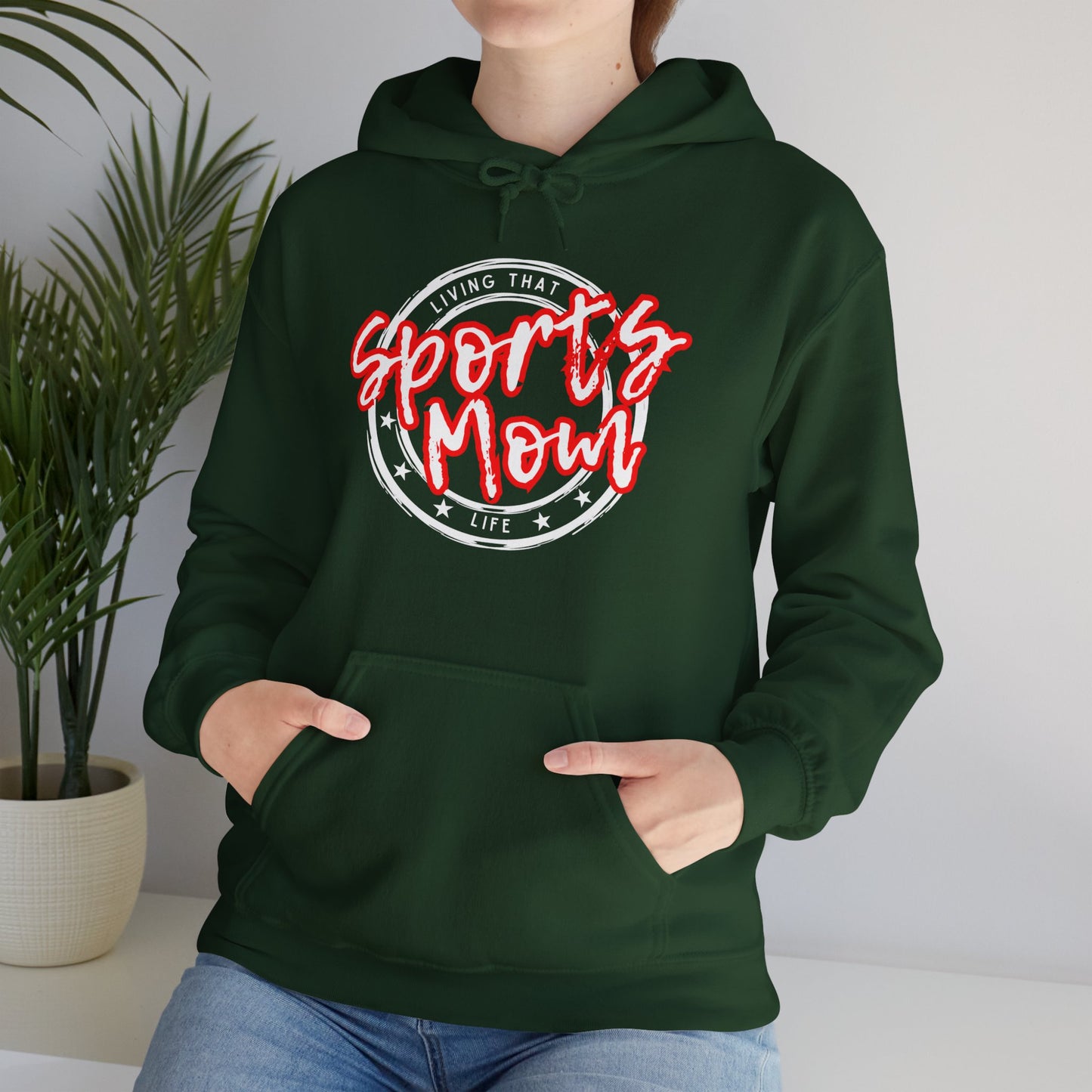 Sports Mom -- Red Font (Adult Unisex Hooded Sweatshirt)