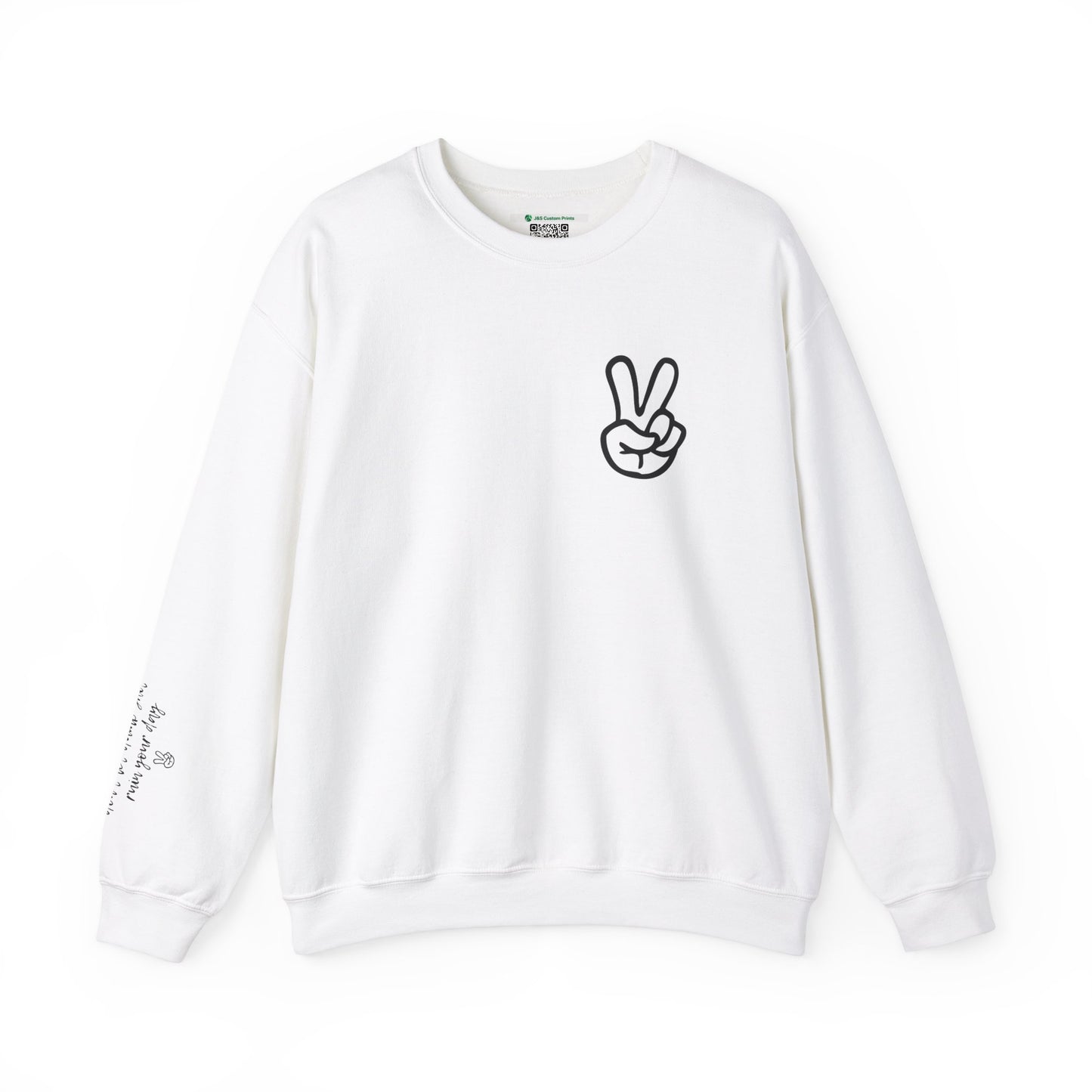 Peace Sign [Sleeve Message] (Adult Unisex Crewneck Sweatshirt)