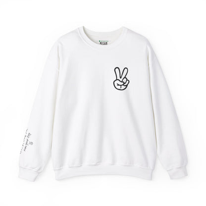 Peace Sign [Sleeve Message] (Adult Unisex Crewneck Sweatshirt)