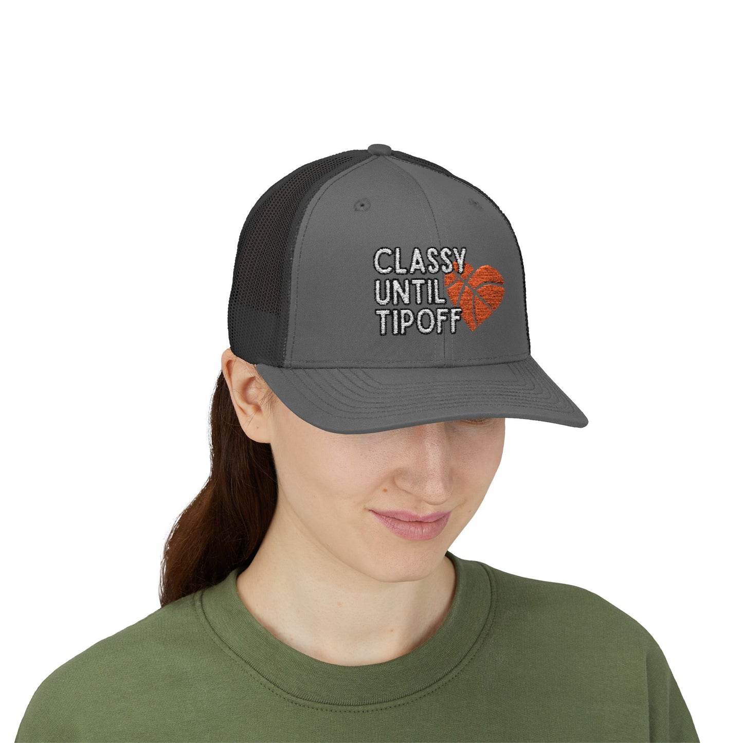 Classy Until Tipoff (Embroidered Snapback Trucker Hat)
