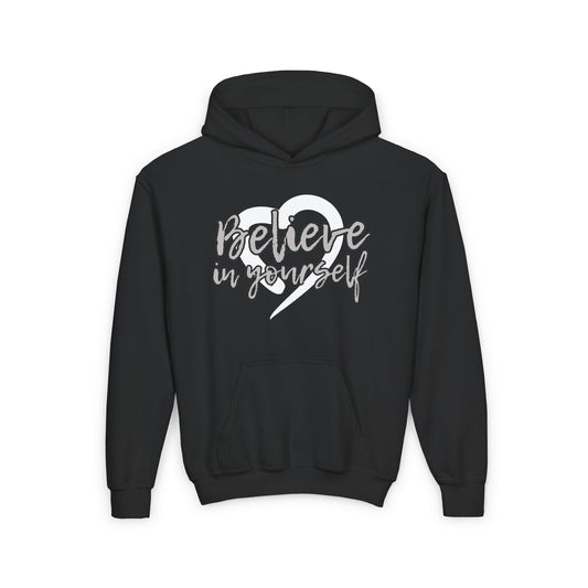 Believe In Yourself -- Gray (Youth Unisex Hooded Sweatshirt)