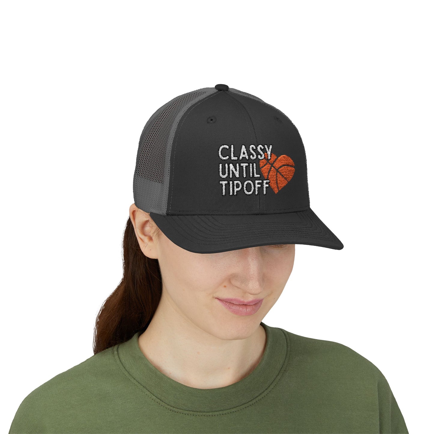 Classy Until Tipoff (Embroidered Snapback Trucker Hat)