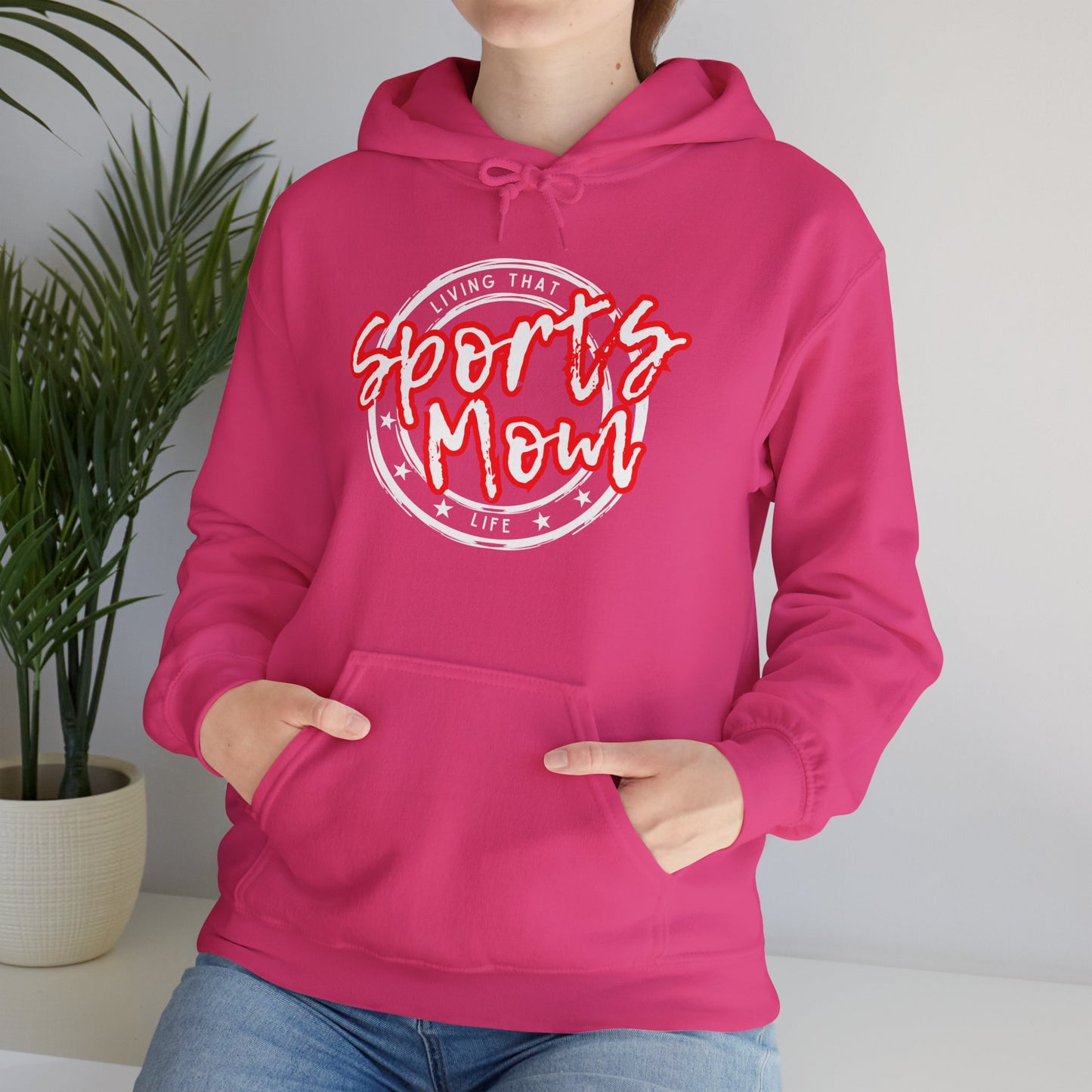 Sports Mom -- Red Font (Adult Unisex Hooded Sweatshirt)