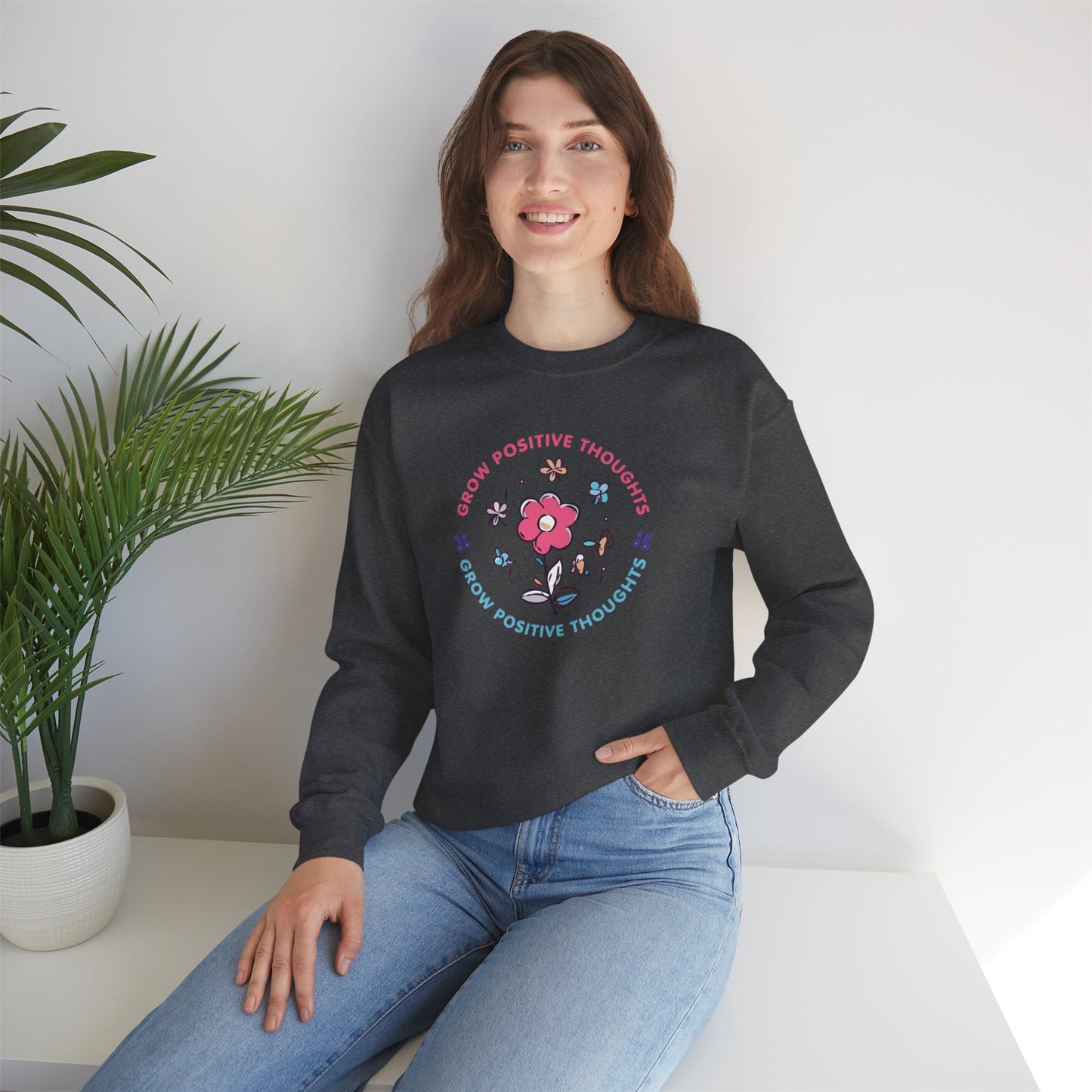 Grow Positive Thoughts Crewneck Sweatshirt - Unisex Heavy Blend