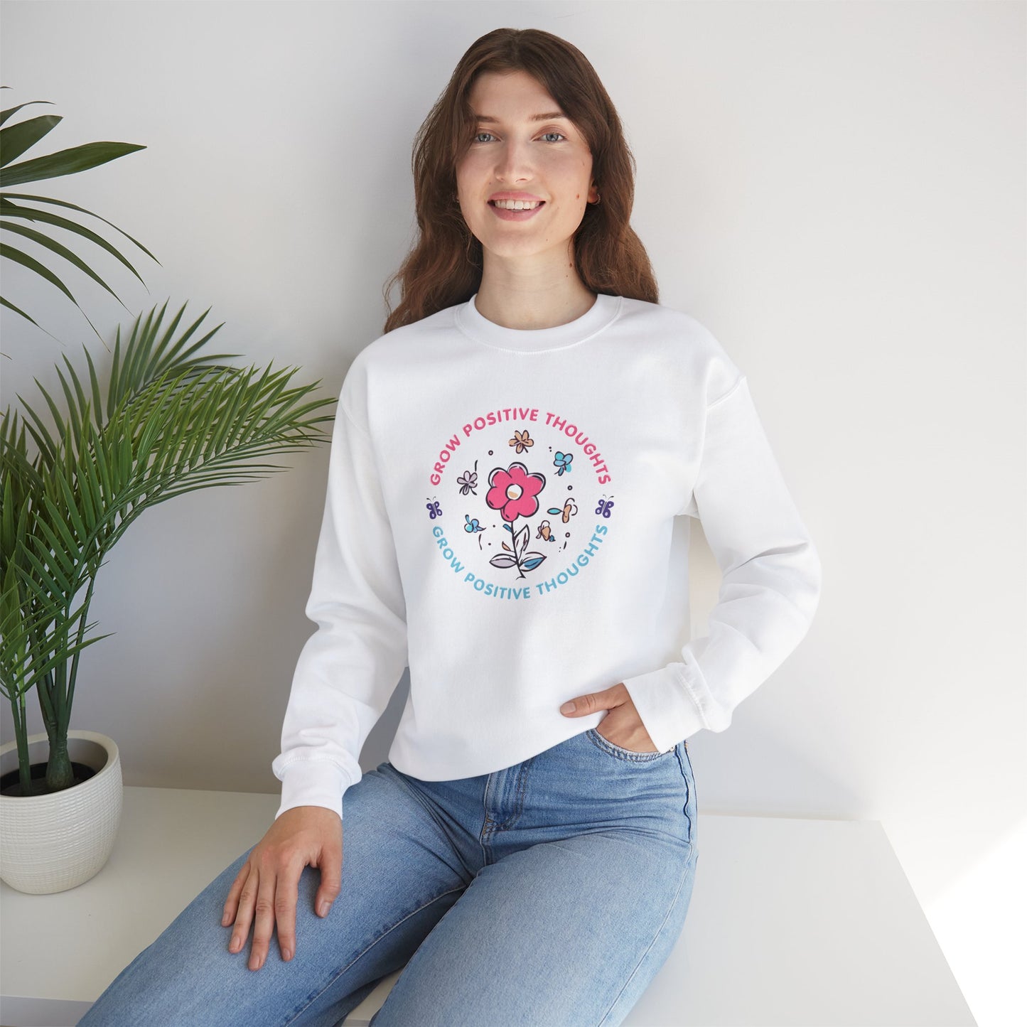 Grow Positive Thoughts Crewneck Sweatshirt - Unisex Heavy Blend