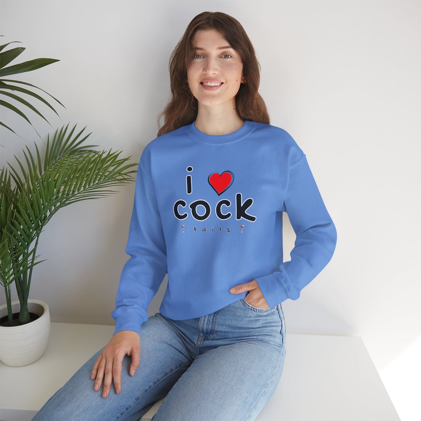 I Love Cocktails -- Playful Font (Adult Unisex Crewneck Sweatshirt)