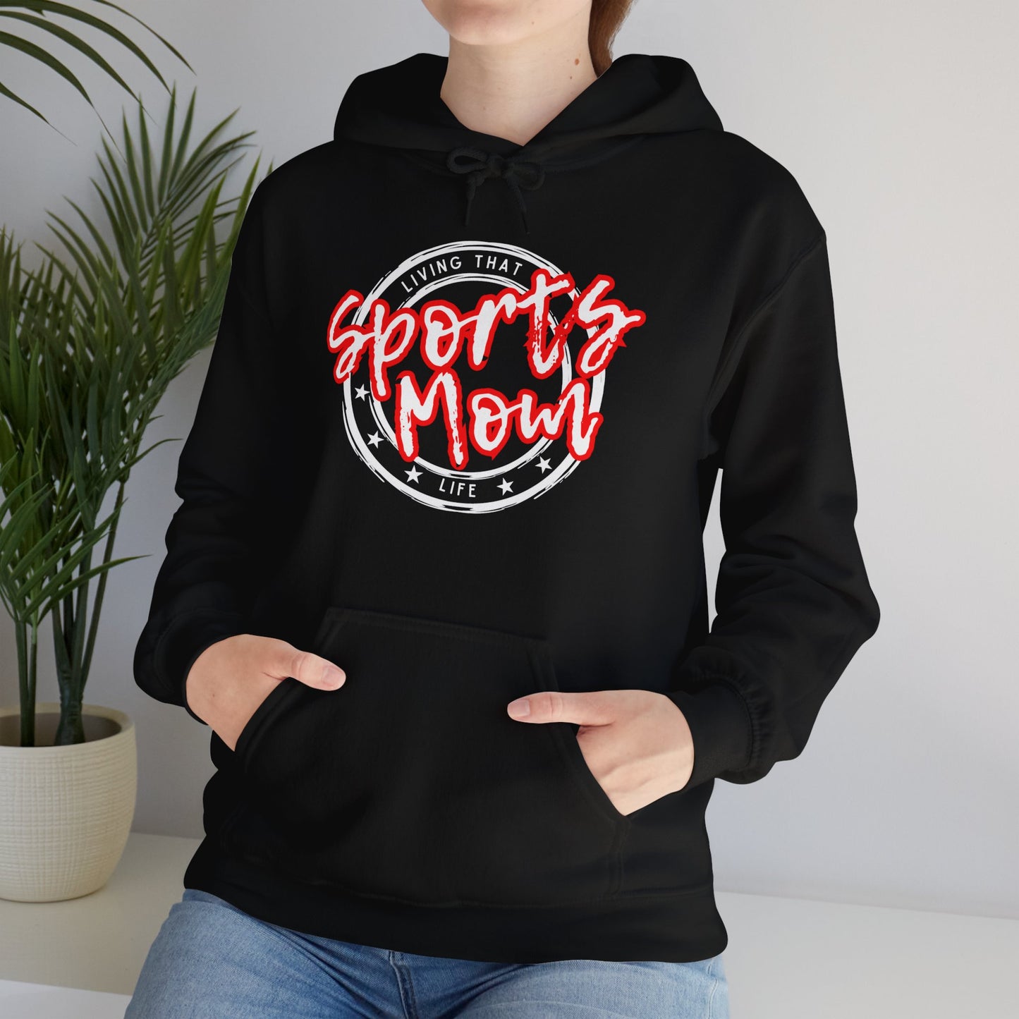 Sports Mom -- Red Font (Adult Unisex Hooded Sweatshirt)