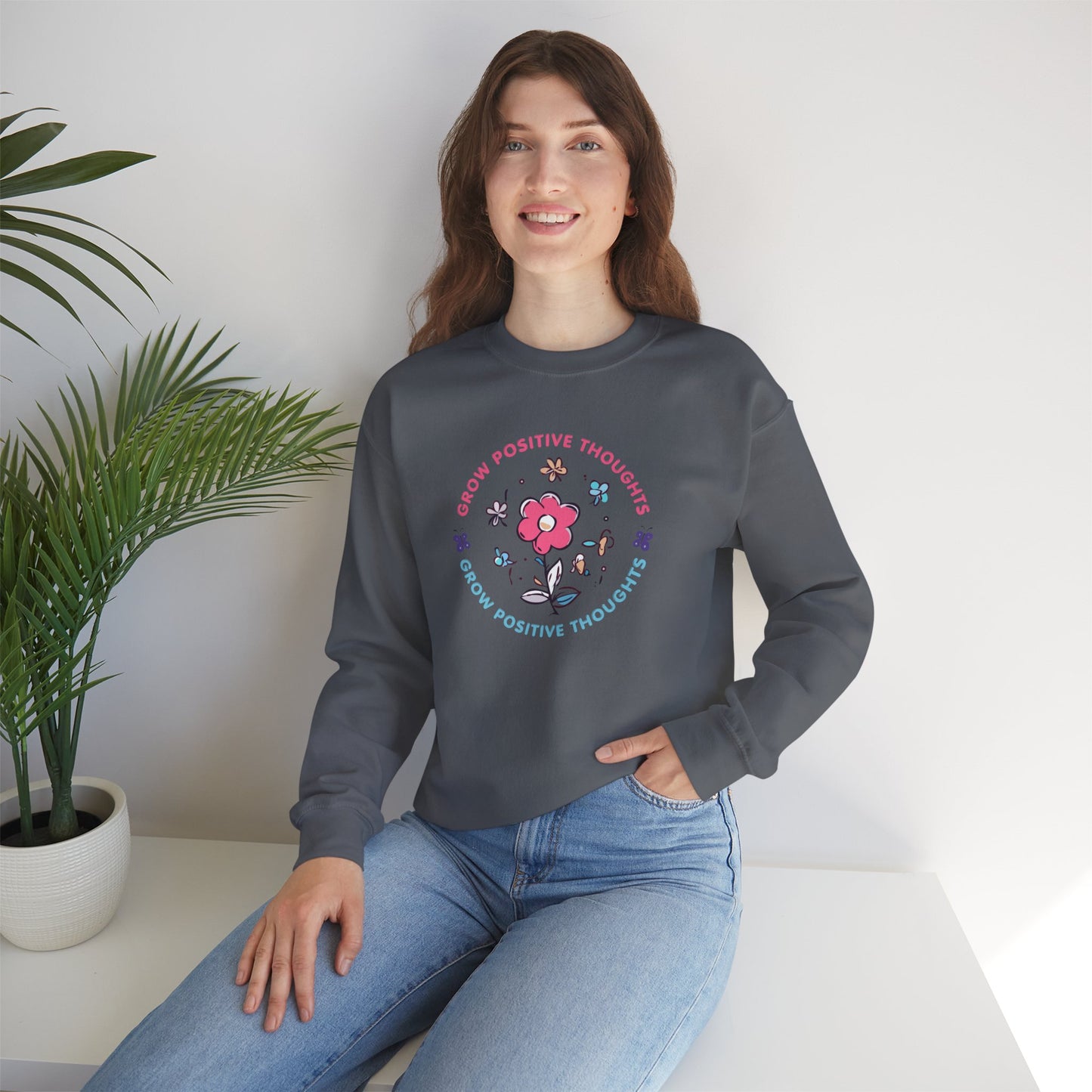 Grow Positive Thoughts Crewneck Sweatshirt - Unisex Heavy Blend