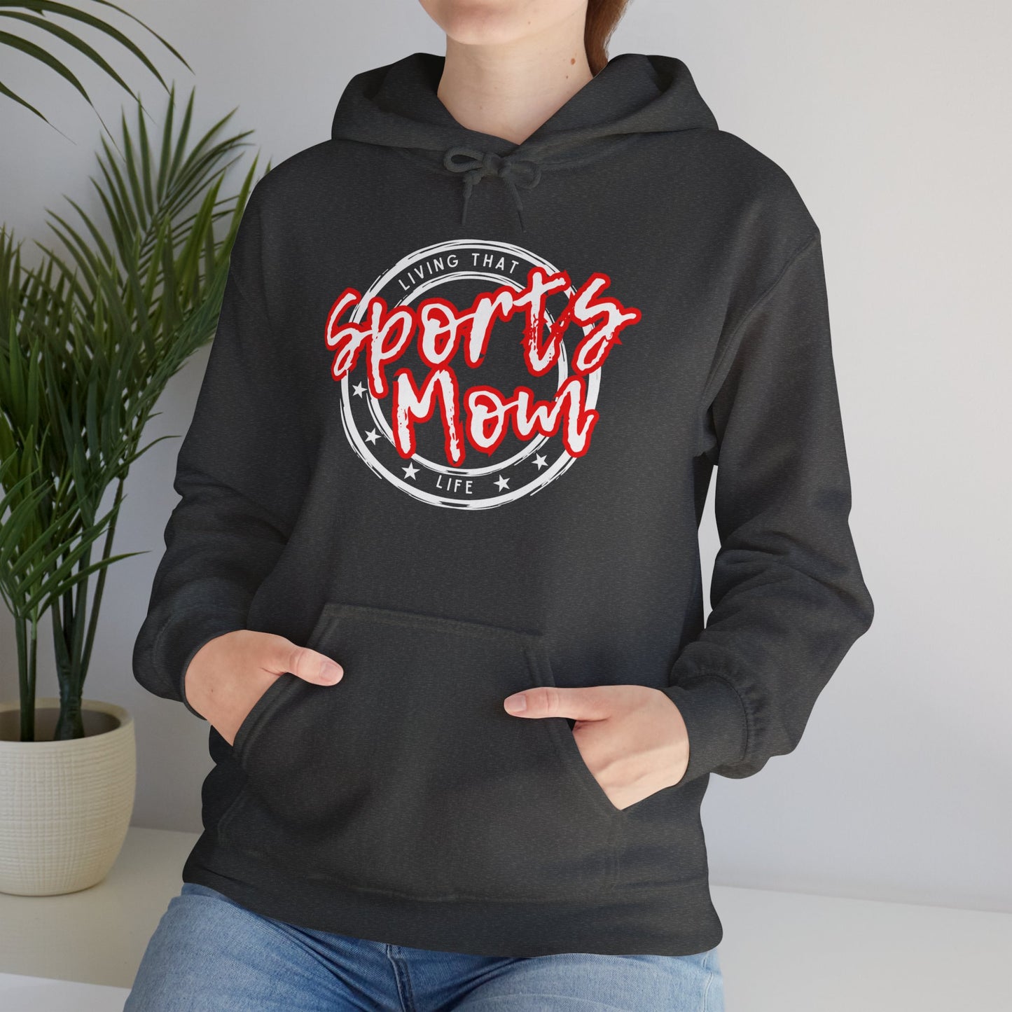 Sports Mom -- Red Font (Adult Unisex Hooded Sweatshirt)