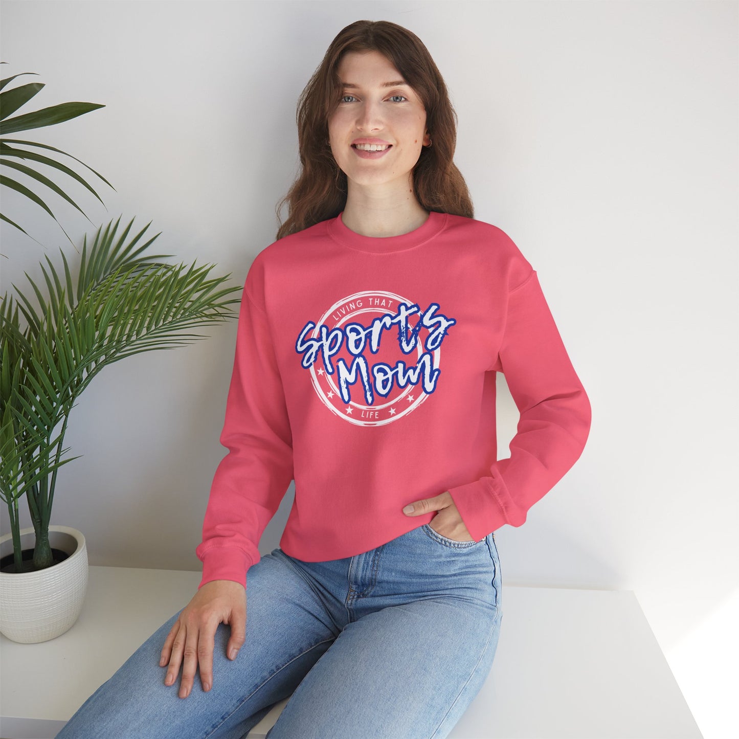 Sports Mom -- Blue Font (Adult Unisex Crewneck Sweatshirt)