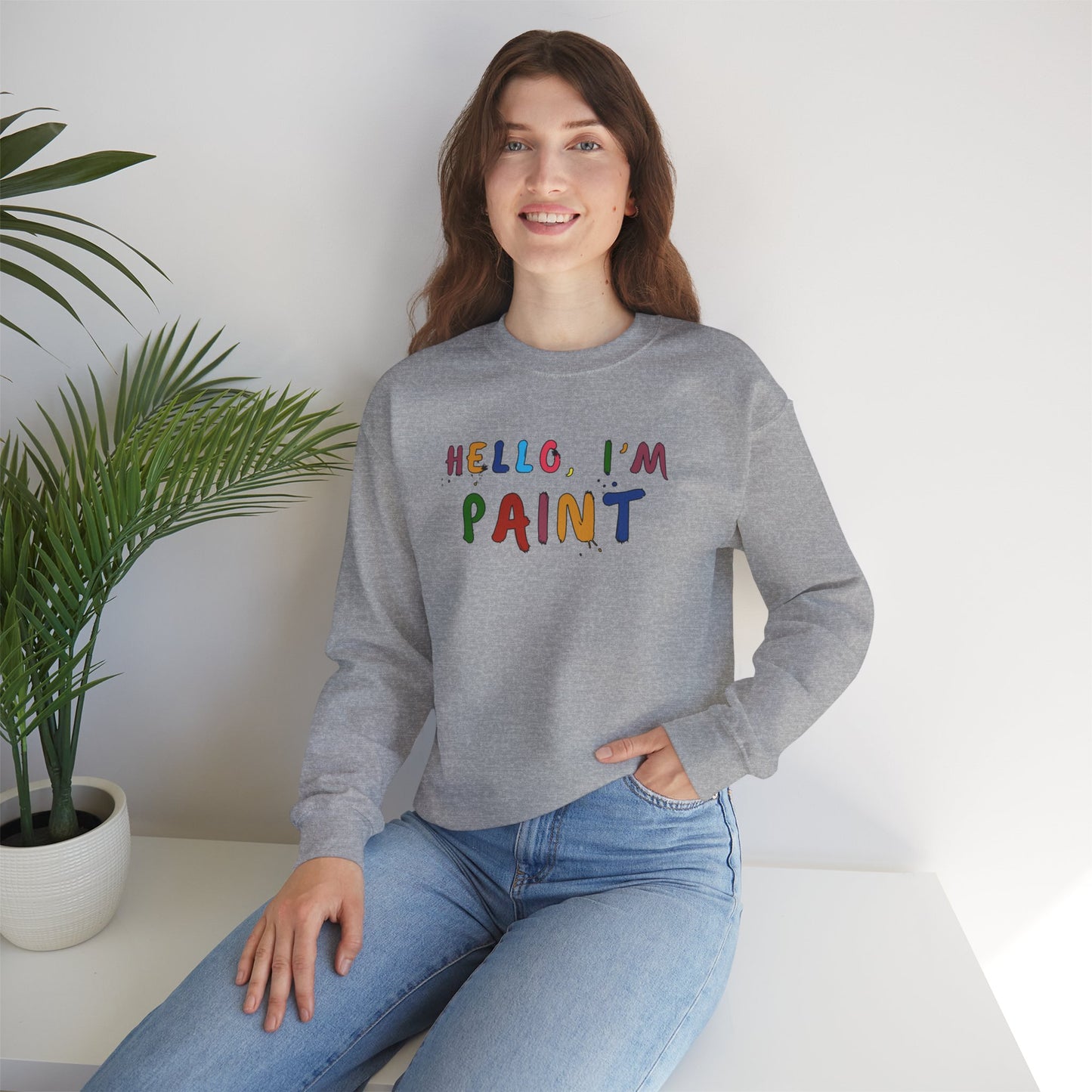 Matching Couple's Set -- Hello, I'm Paint (Adult Unisex Crewneck Sweatshirt)