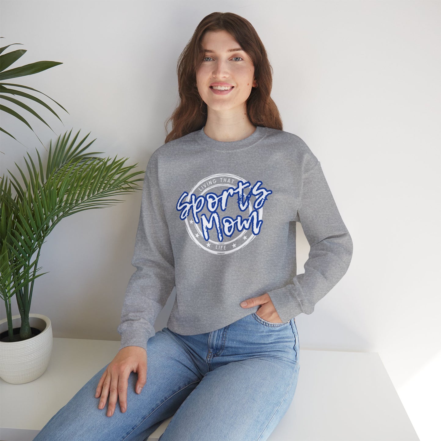 Sports Mom -- Blue Font (Adult Unisex Crewneck Sweatshirt)