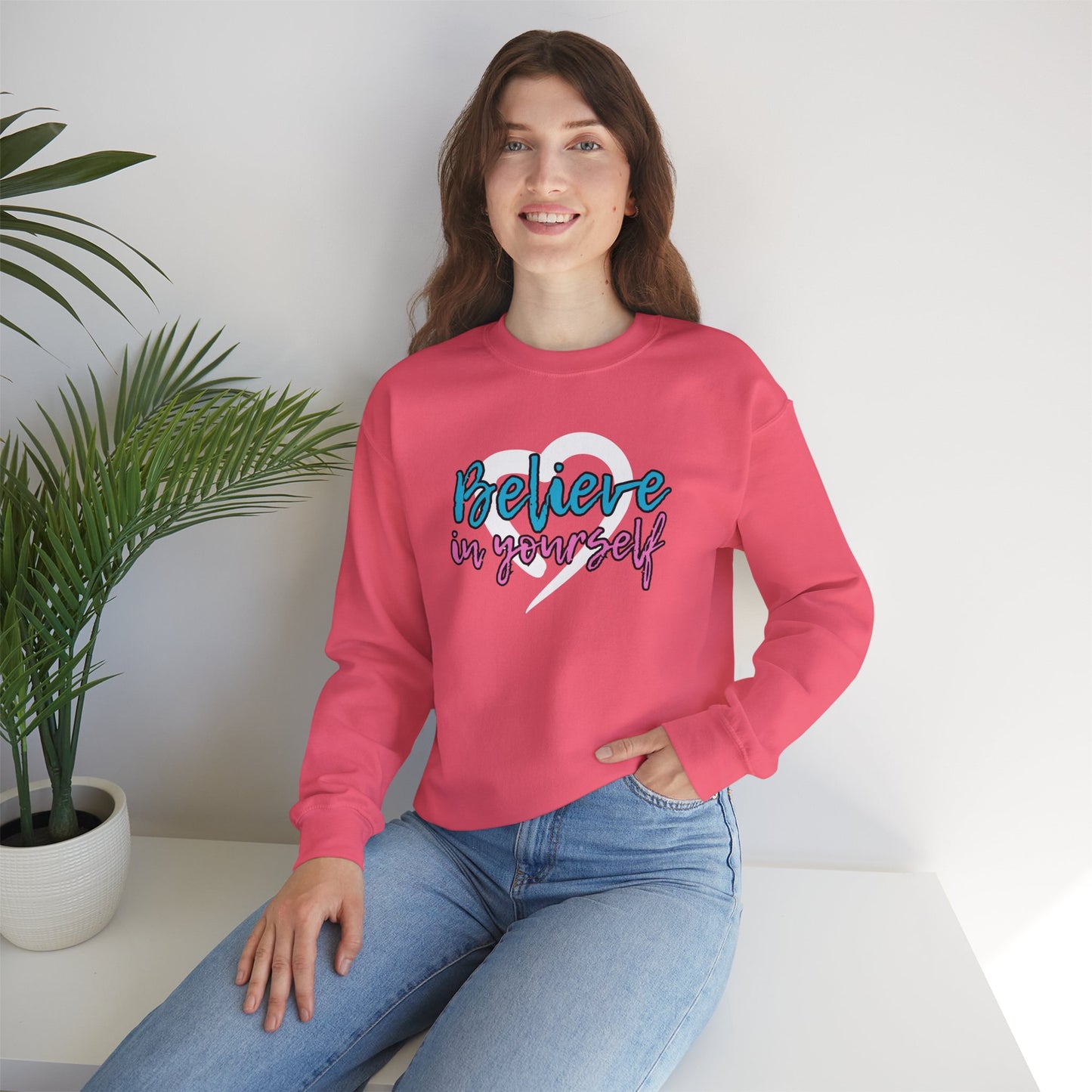 Believe In Yourself -- Blue/Pink (Adult Unisex Crewneck Sweatshirt)