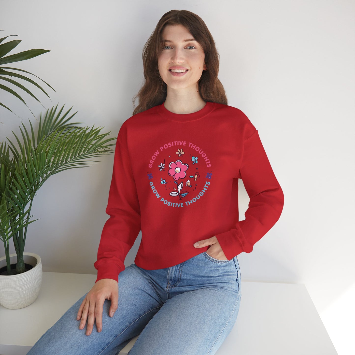 Grow Positive Thoughts Crewneck Sweatshirt - Unisex Heavy Blend
