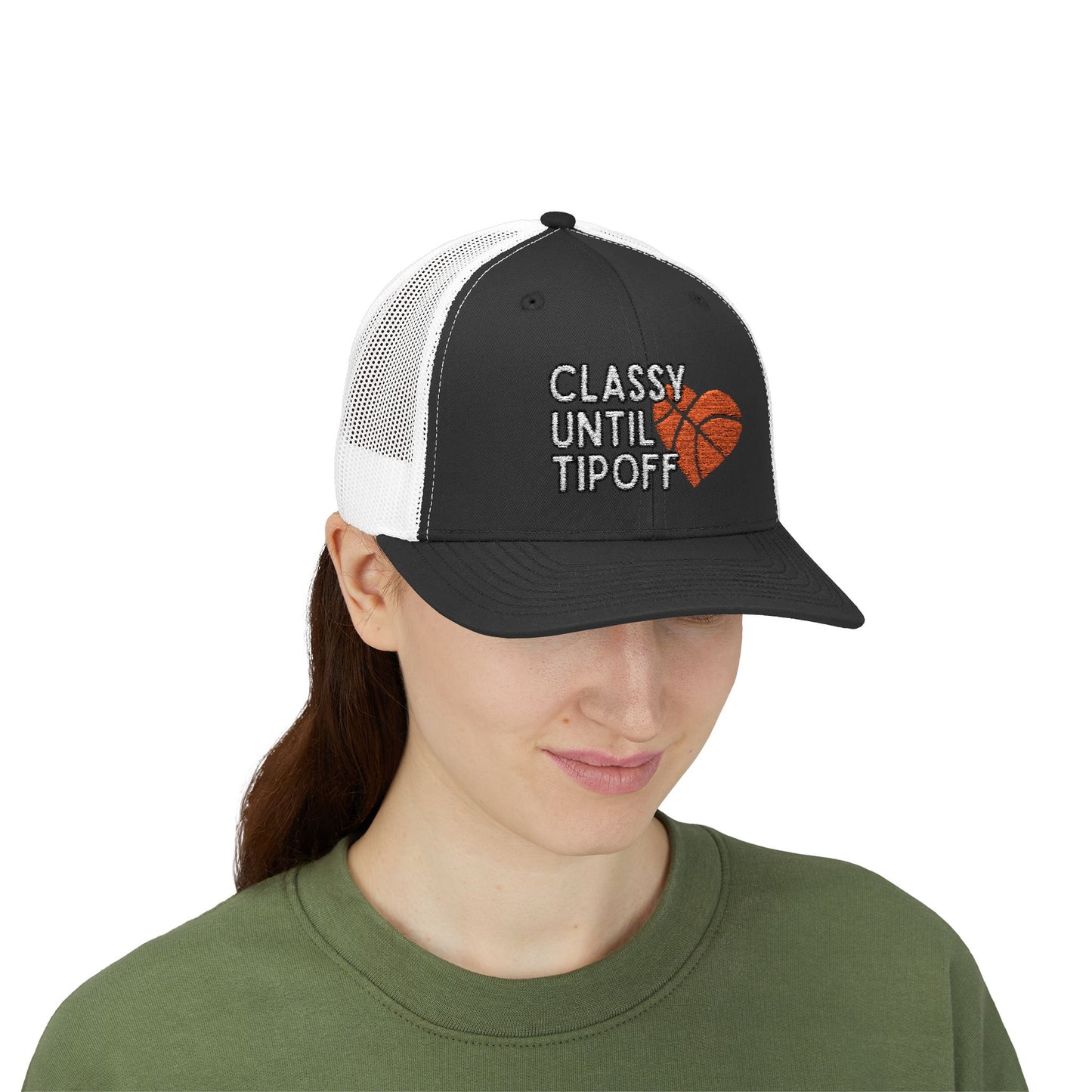 Classy Until Tipoff (Embroidered Snapback Trucker Hat)