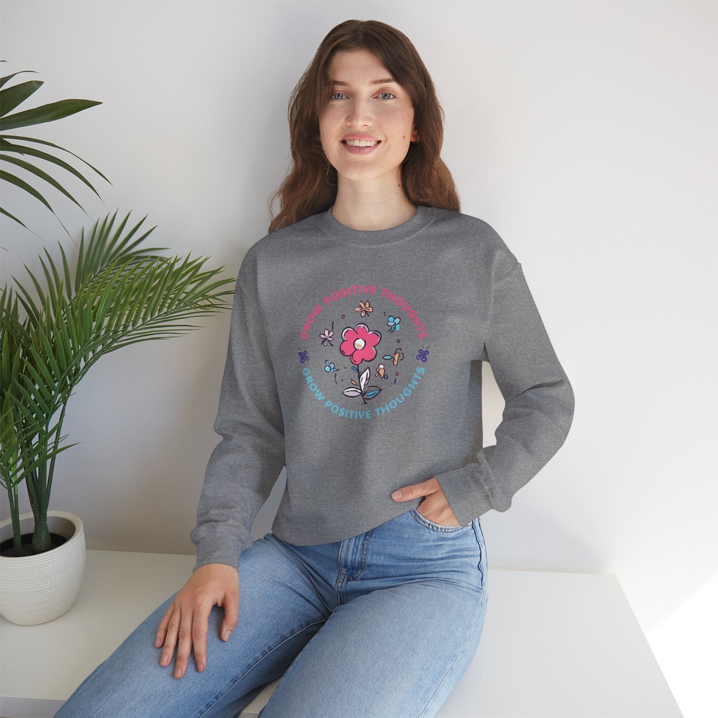 Grow Positive Thoughts Crewneck Sweatshirt - Unisex Heavy Blend