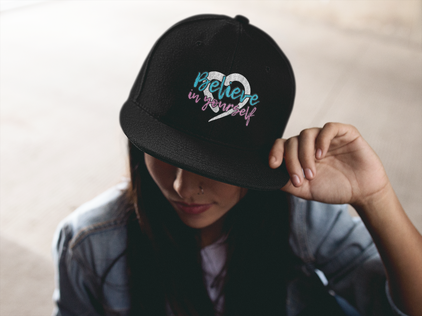 Believe In Yourself -- Blue/Pink Font (DTF Printed Hat)