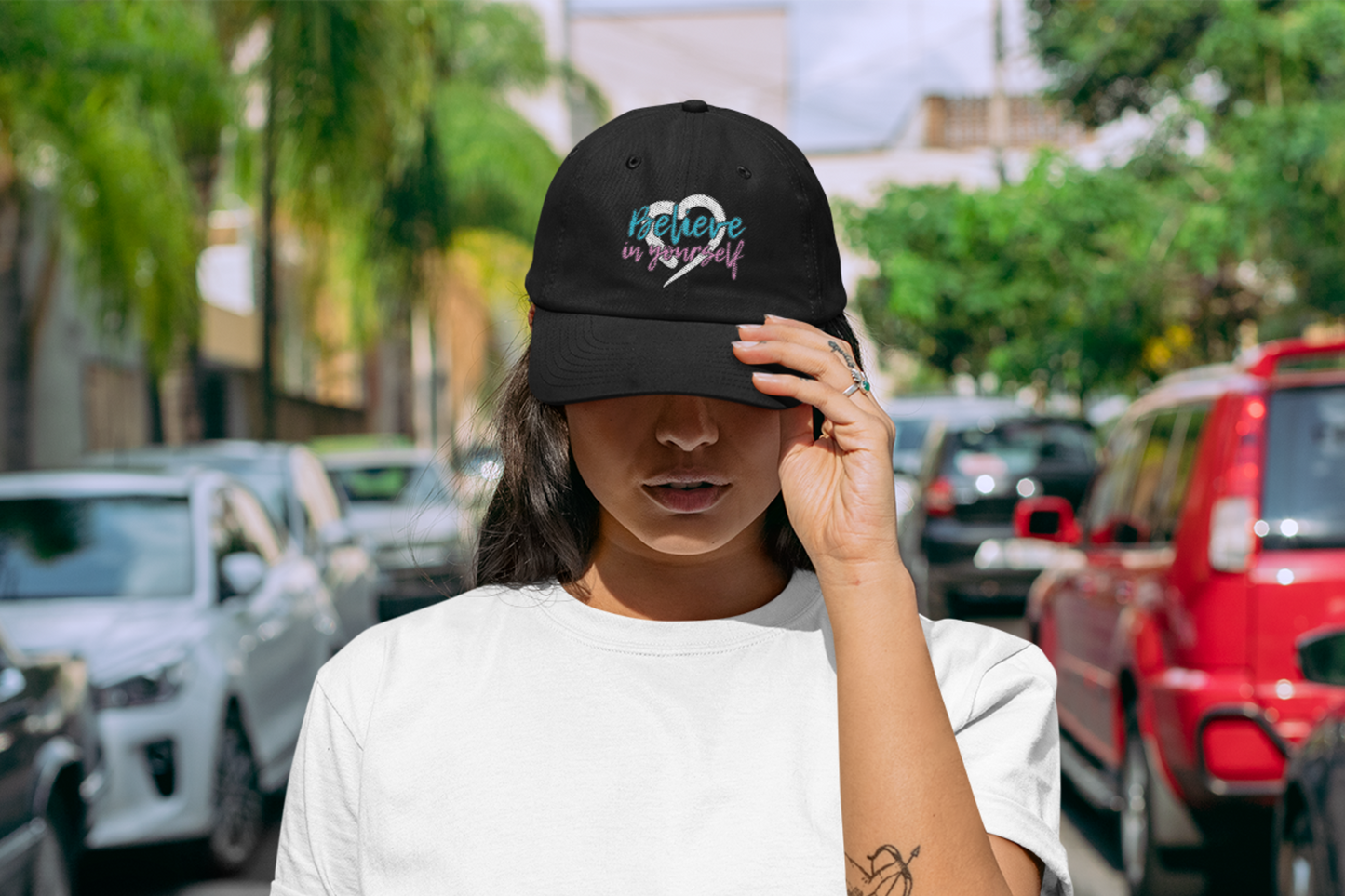 Believe In Yourself -- Blue/Pink Font (DTF Printed Hat)