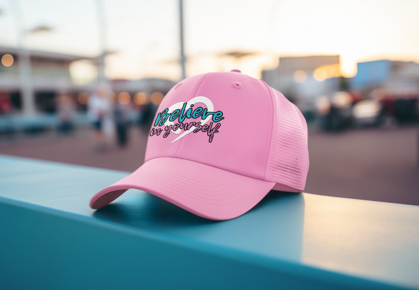 Believe In Yourself -- Blue/Pink Font (DTF Printed Hat)