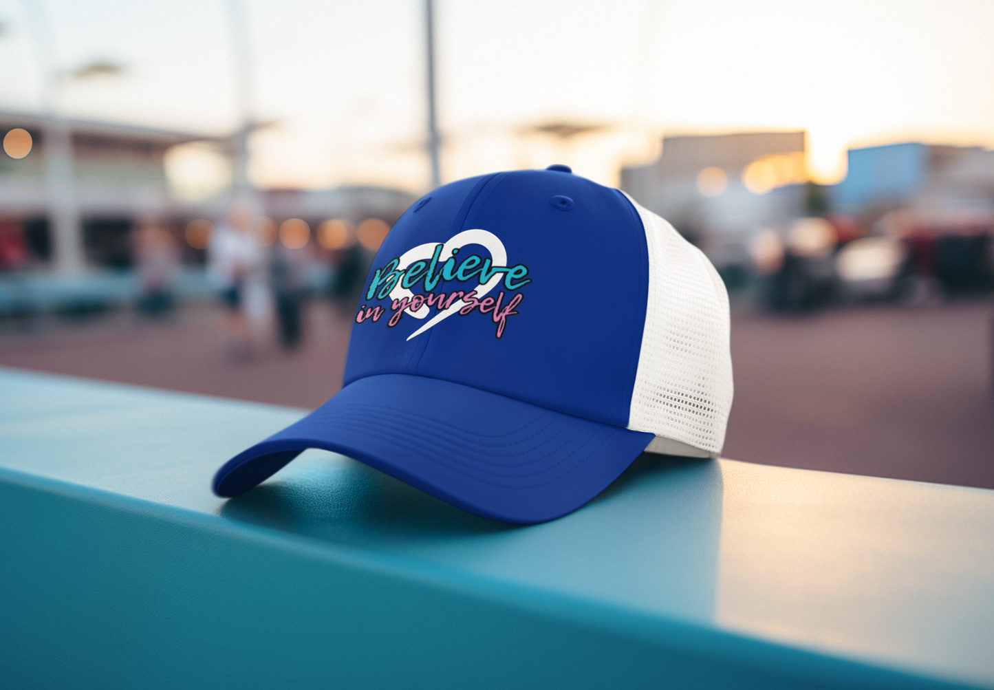 Believe In Yourself -- Blue/Pink Font (DTF Printed Hat)
