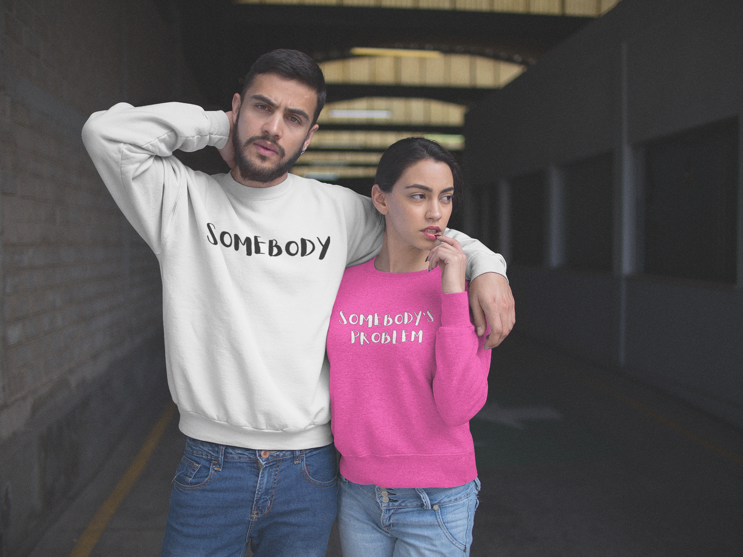 Matching Couple's Set -- "Somebody's Problem" (Adult Unisex Crewneck Sweatshirt)
