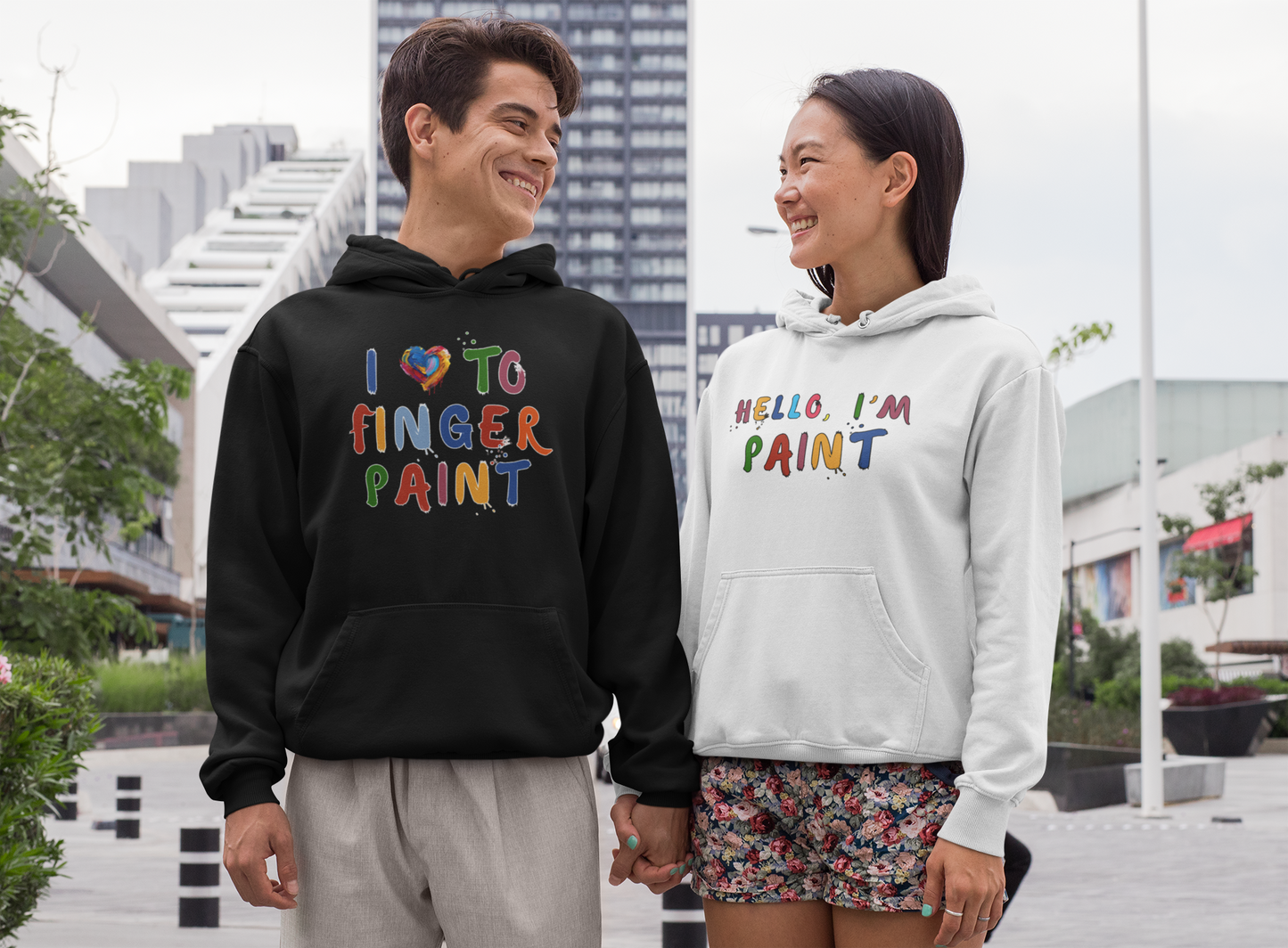 Matching Couple's Set -- I Love to Fingerpaint (Adult Unisex Hooded Sweatshirt)